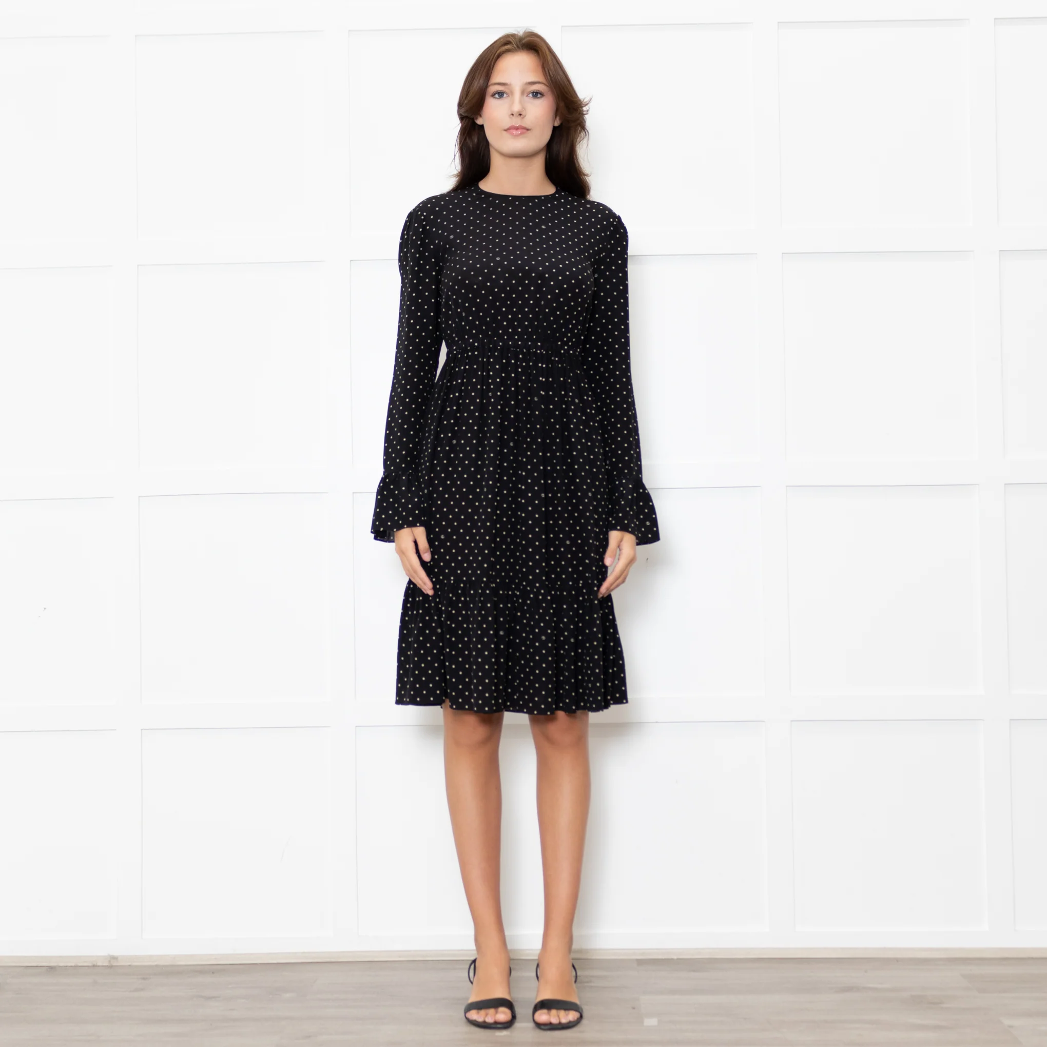 Gucci Black White Polka Dot Long Sleeve Dress