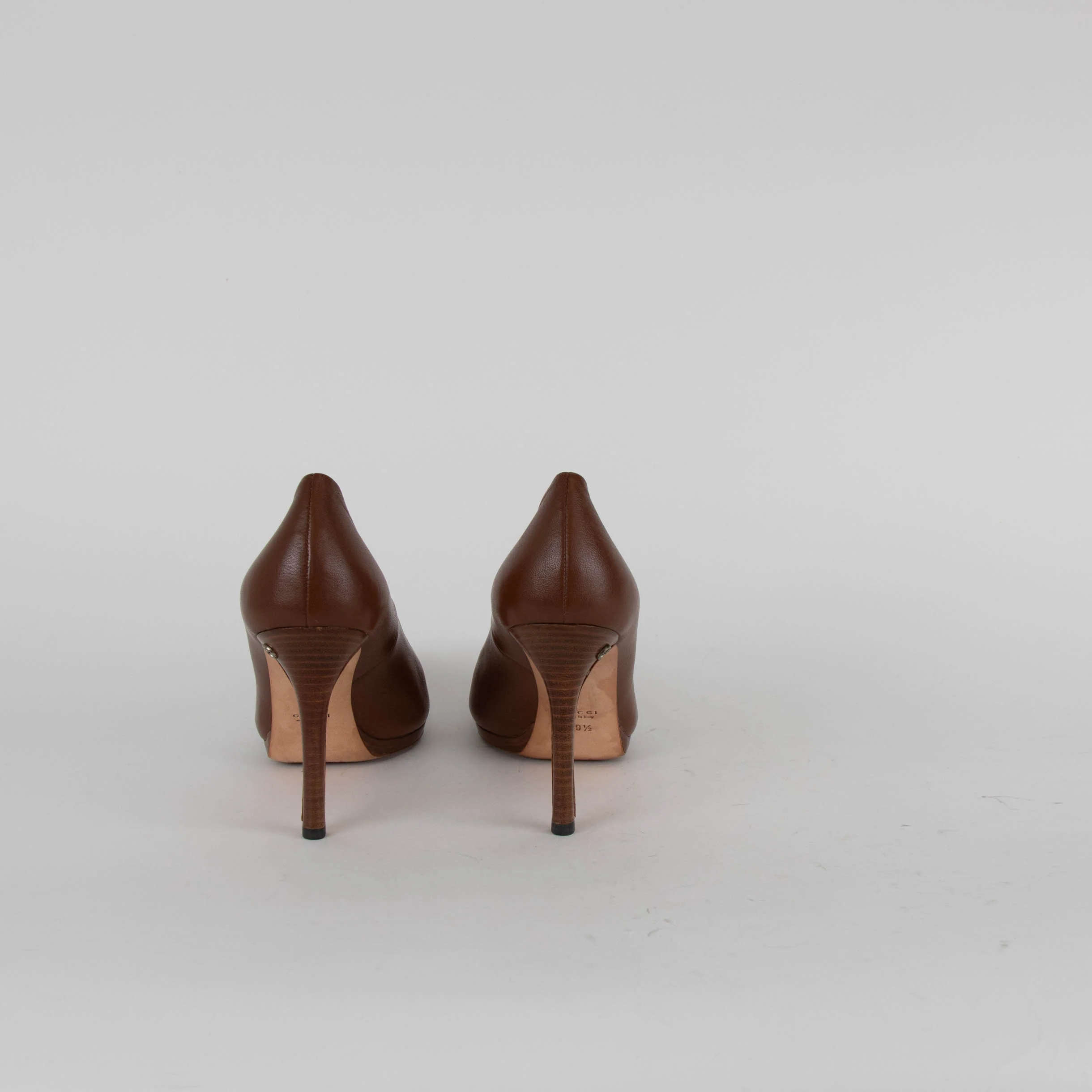Gucci Brown Leather Heeled Pointy Shoes - Image 5