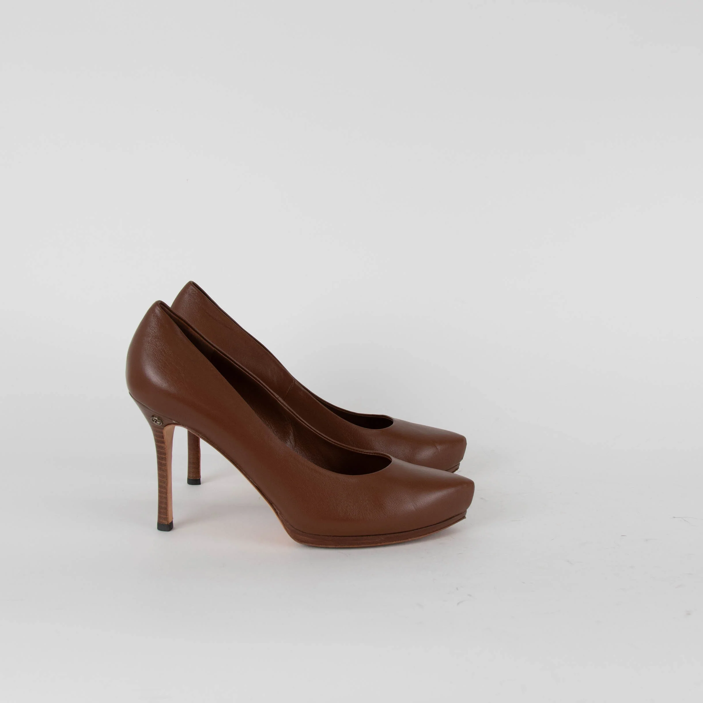Gucci Brown Leather Heeled Pointy Shoes - Image 6
