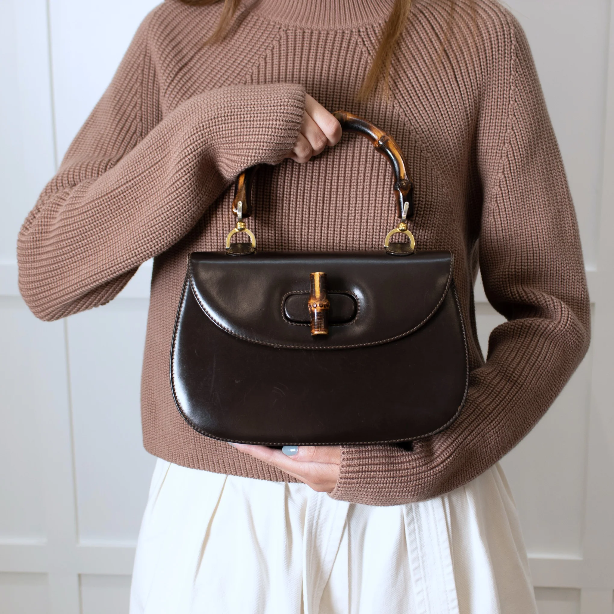 Gucci Brown Leather Vintage Bamboo Handbag - Image 2