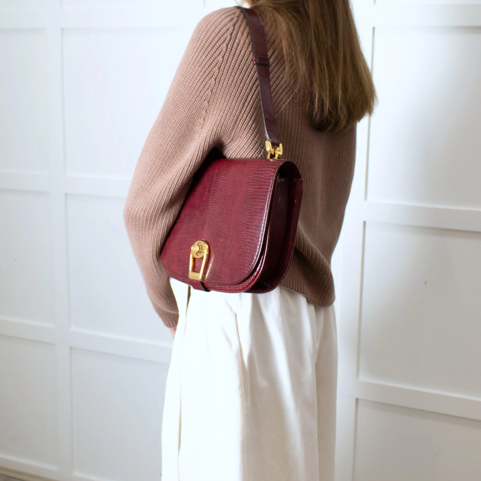 Gucci Burgundy Lizard Vintage Shoulder Bag - Image 2