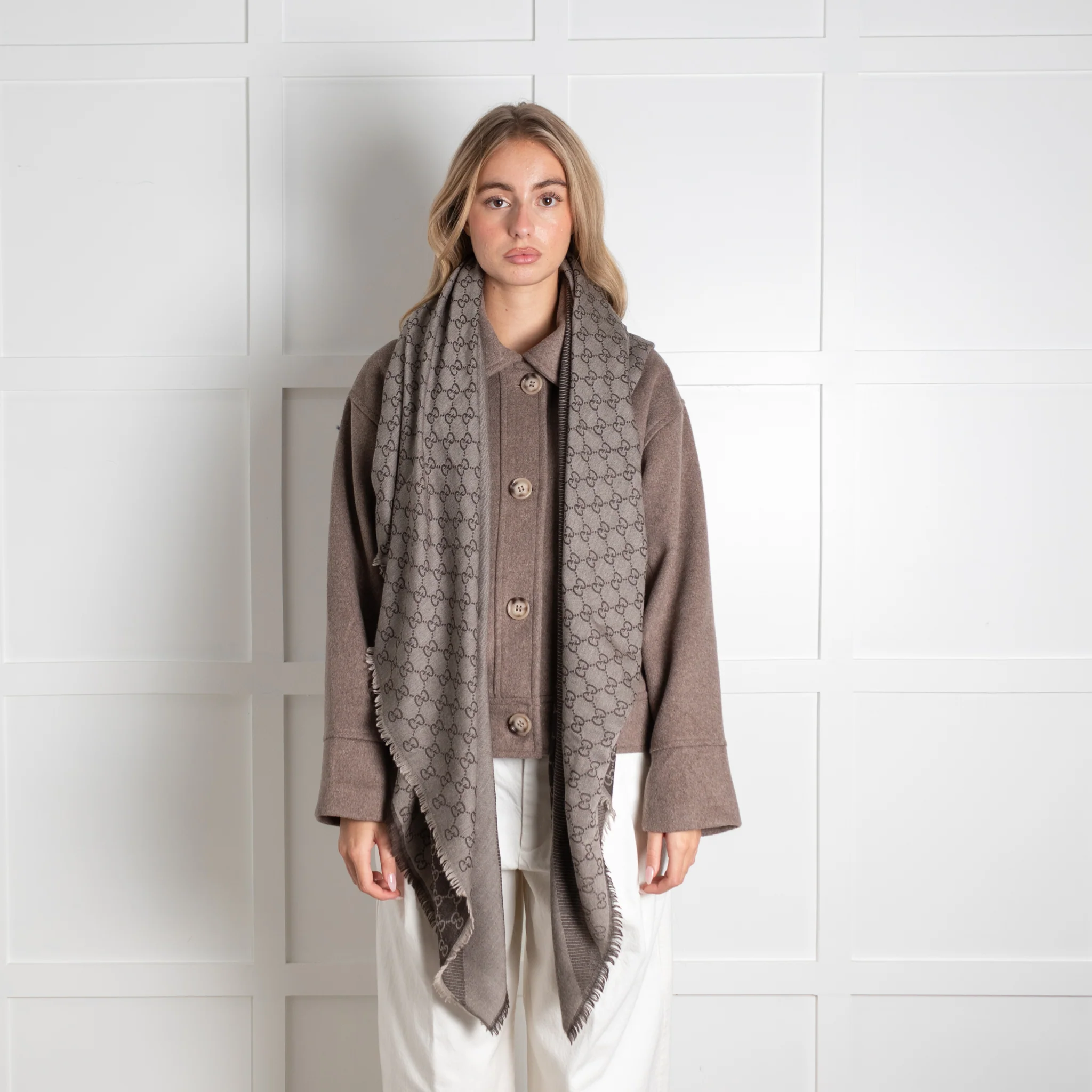 Gucci Chocolate Brown Square GG Scarf - Image 2