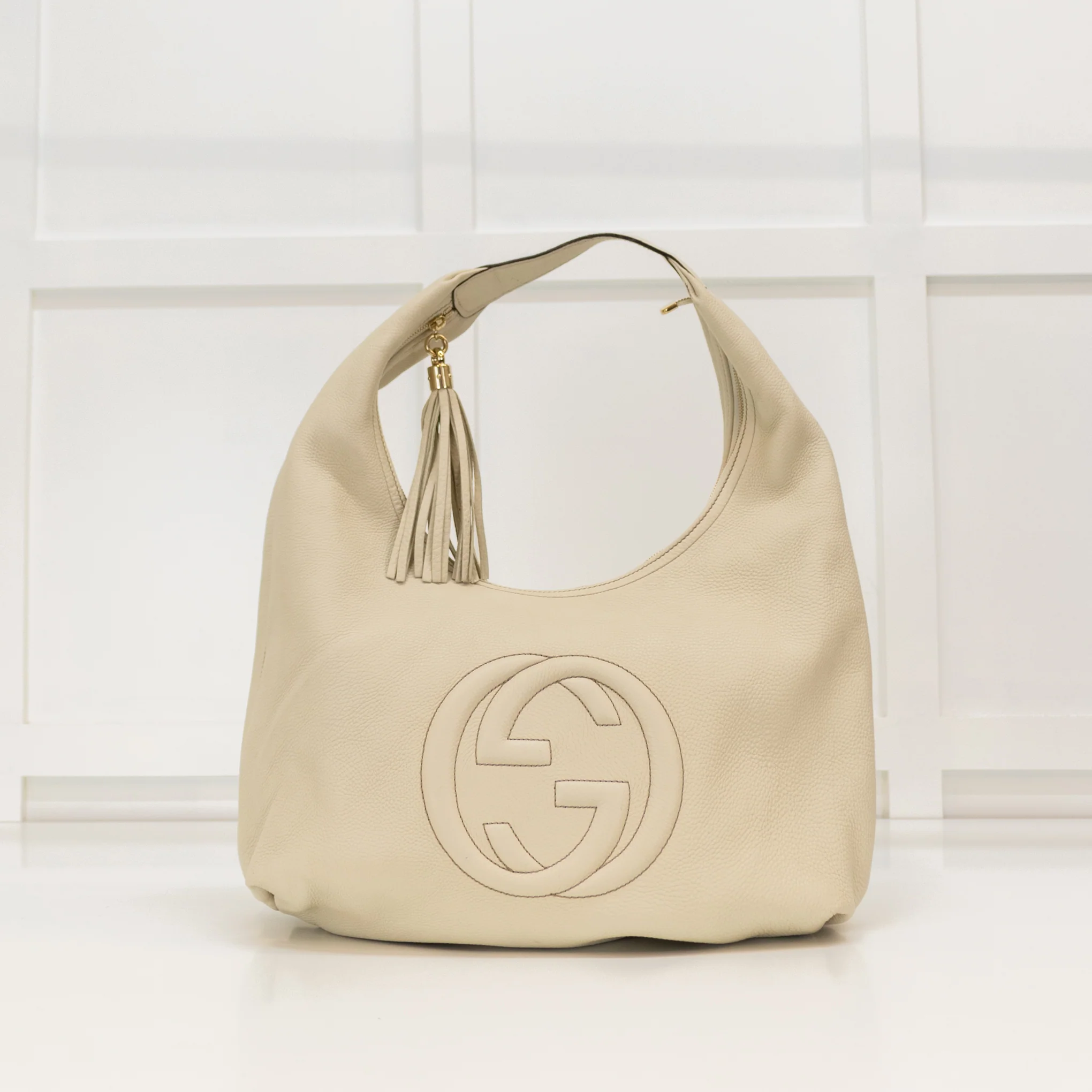 Gucci Cream Pebbled Calfskin Soho Hobo Bag