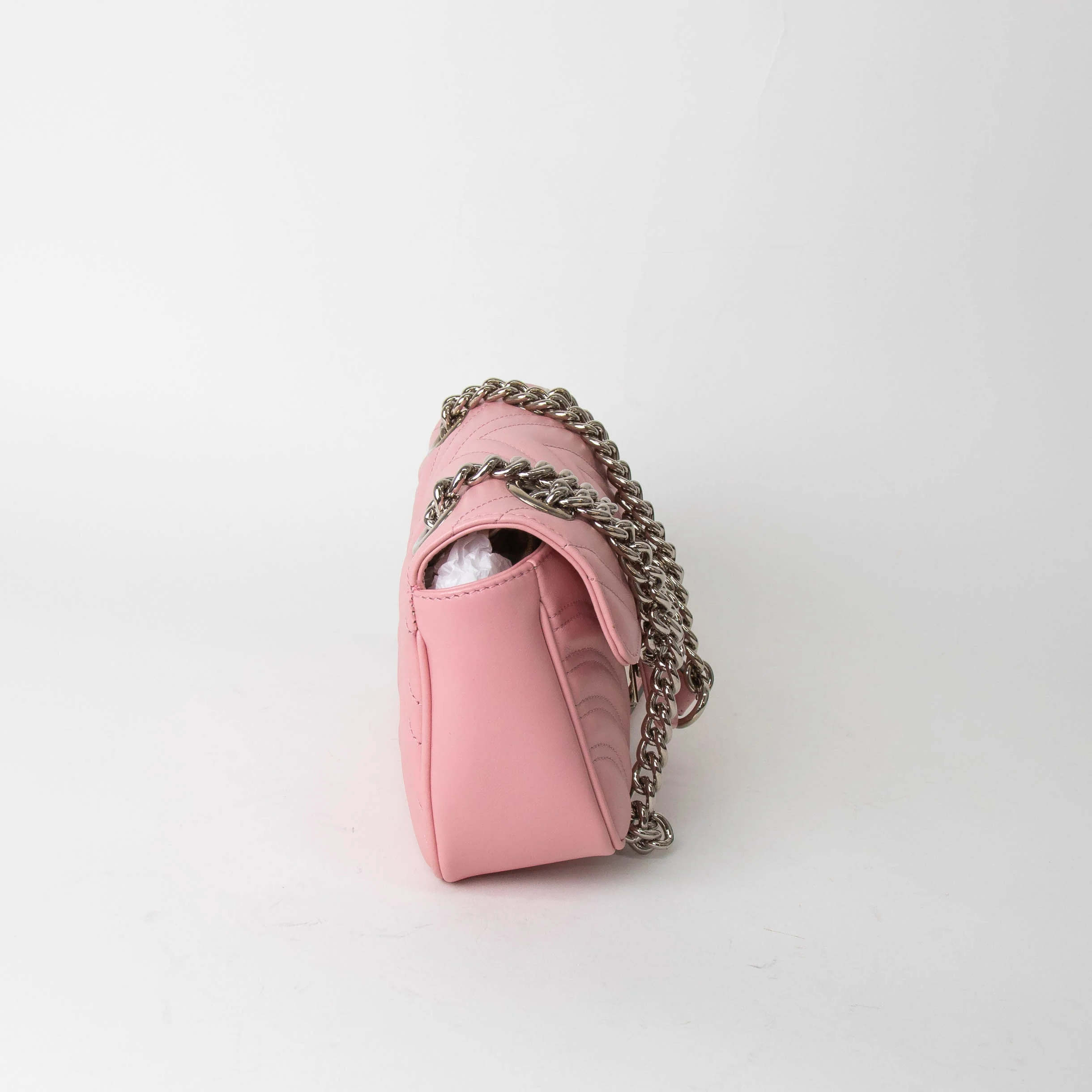 Gucci GG Small Pink Leather Marmont with Silver Hardware - Image 5