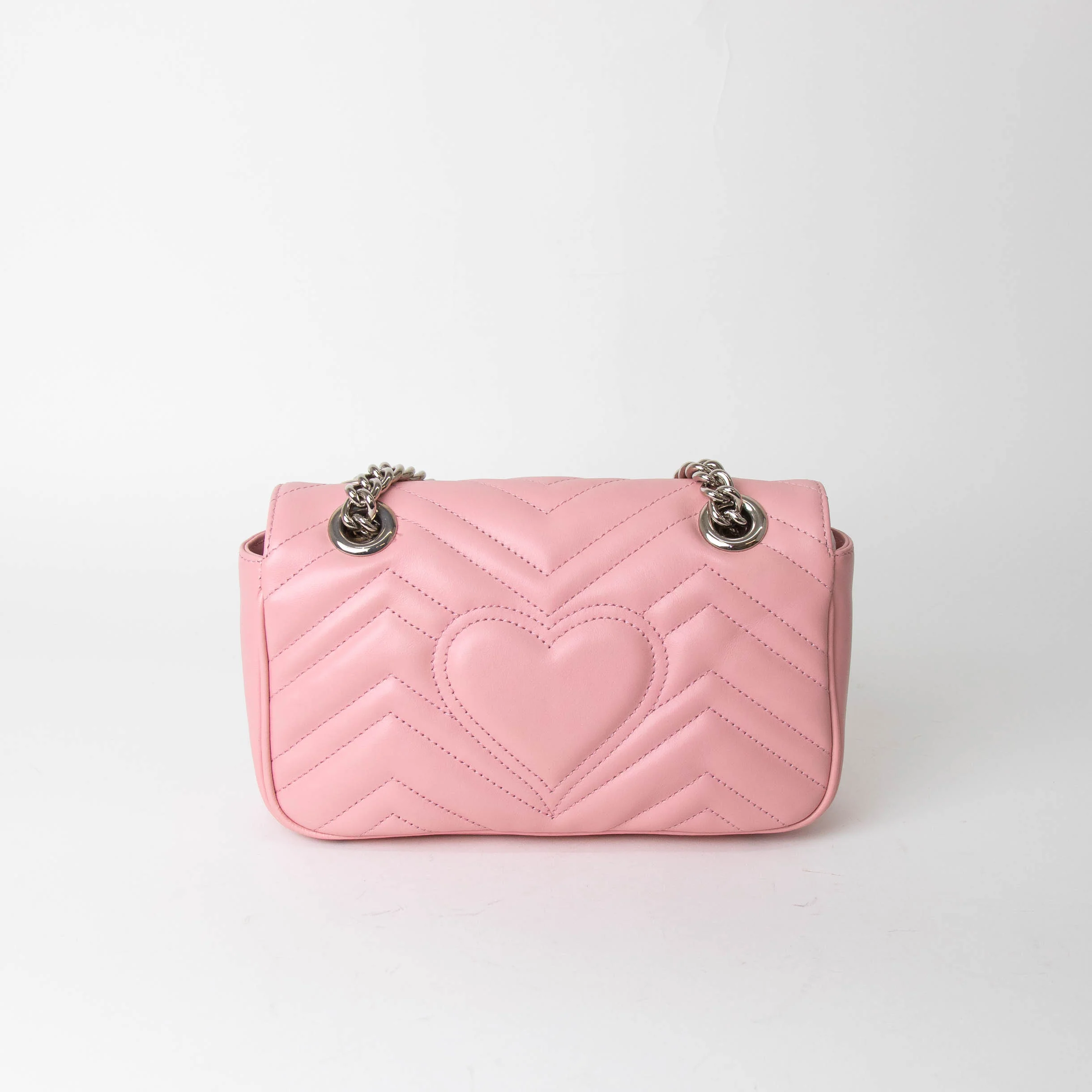 Gucci GG Small Pink Leather Marmont with Silver Hardware - Image 6
