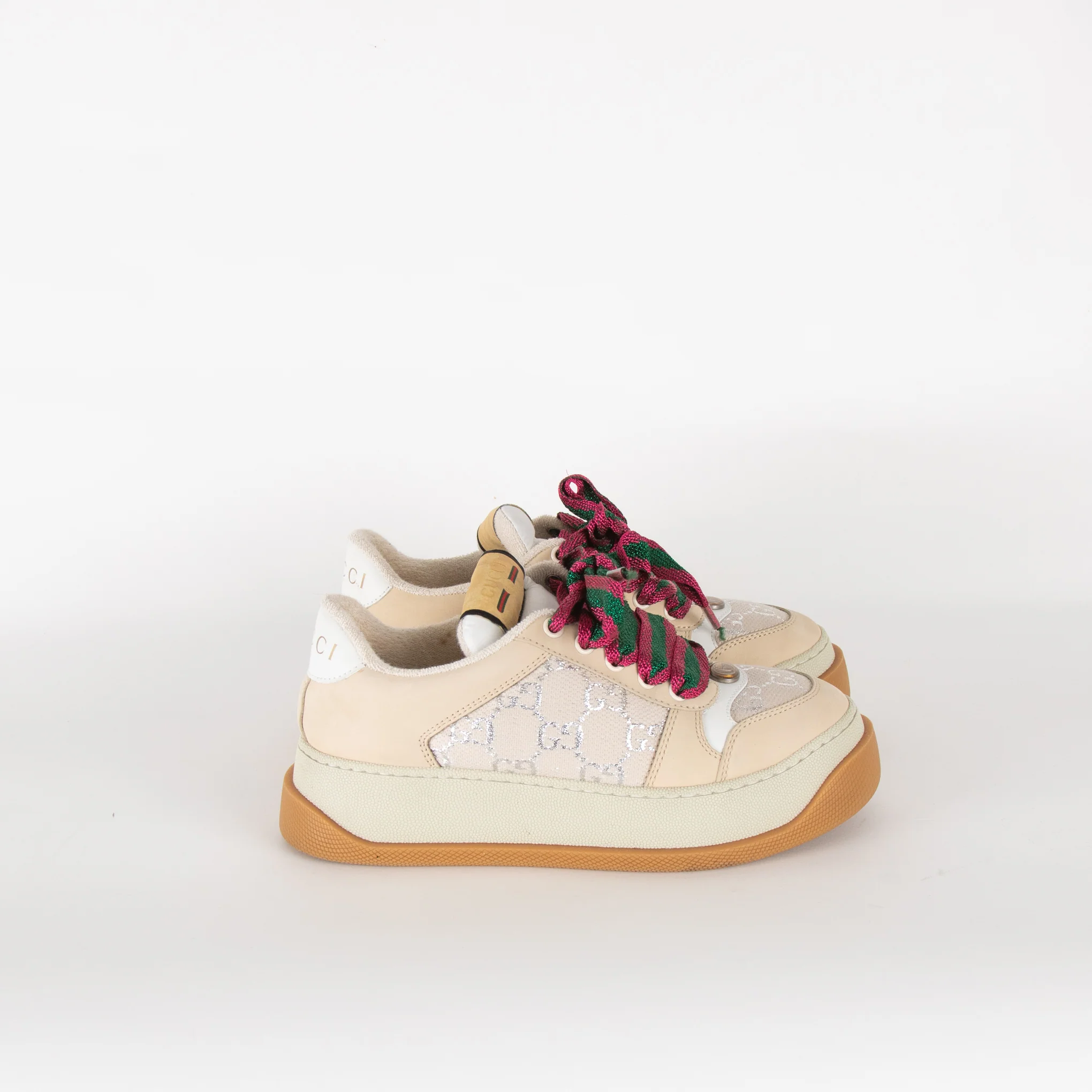 Gucci GG Trainers With Pink / Green Laces - Image 3