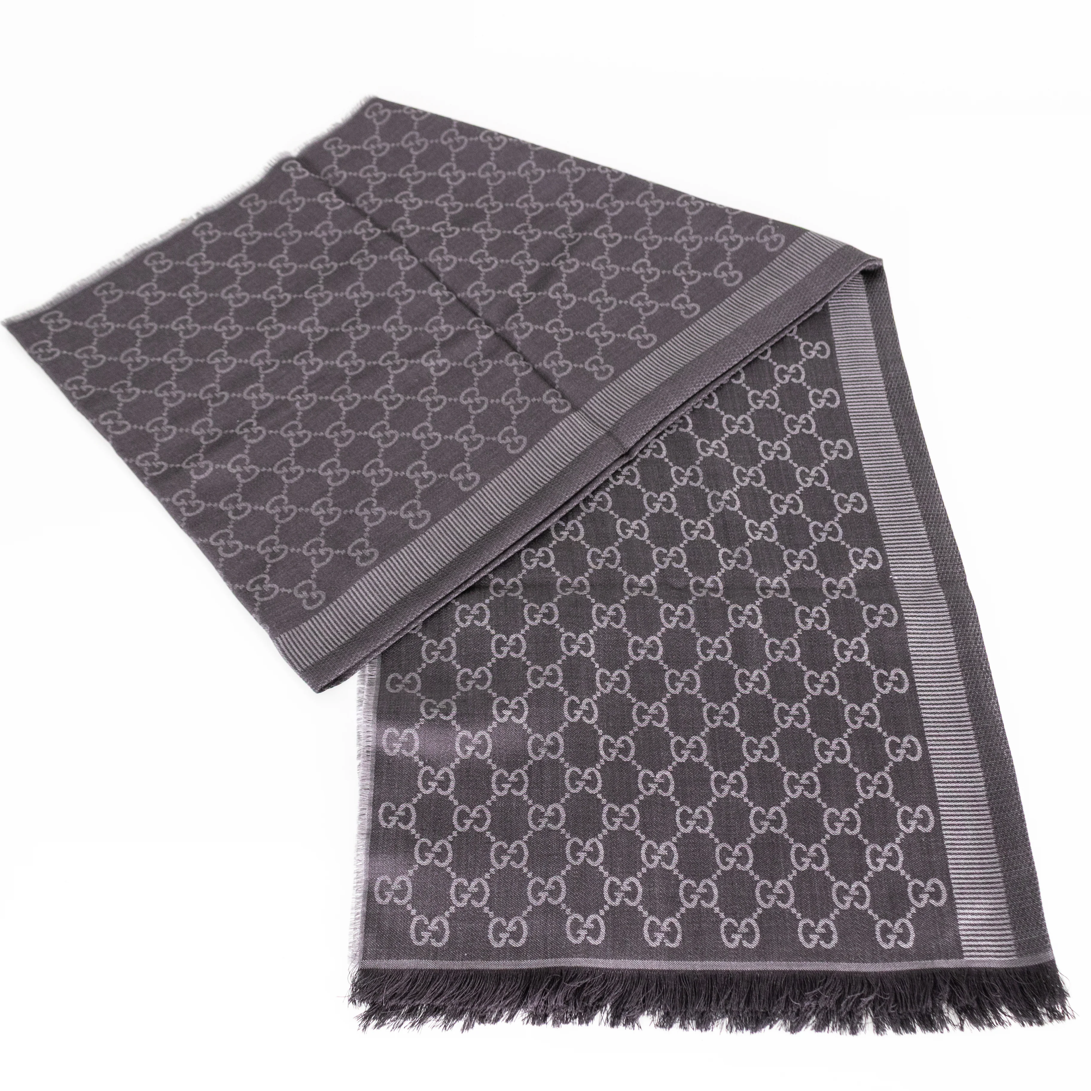 Gucci Grey GG Jacquard Wool And Silk Blend Scarf - Image 5