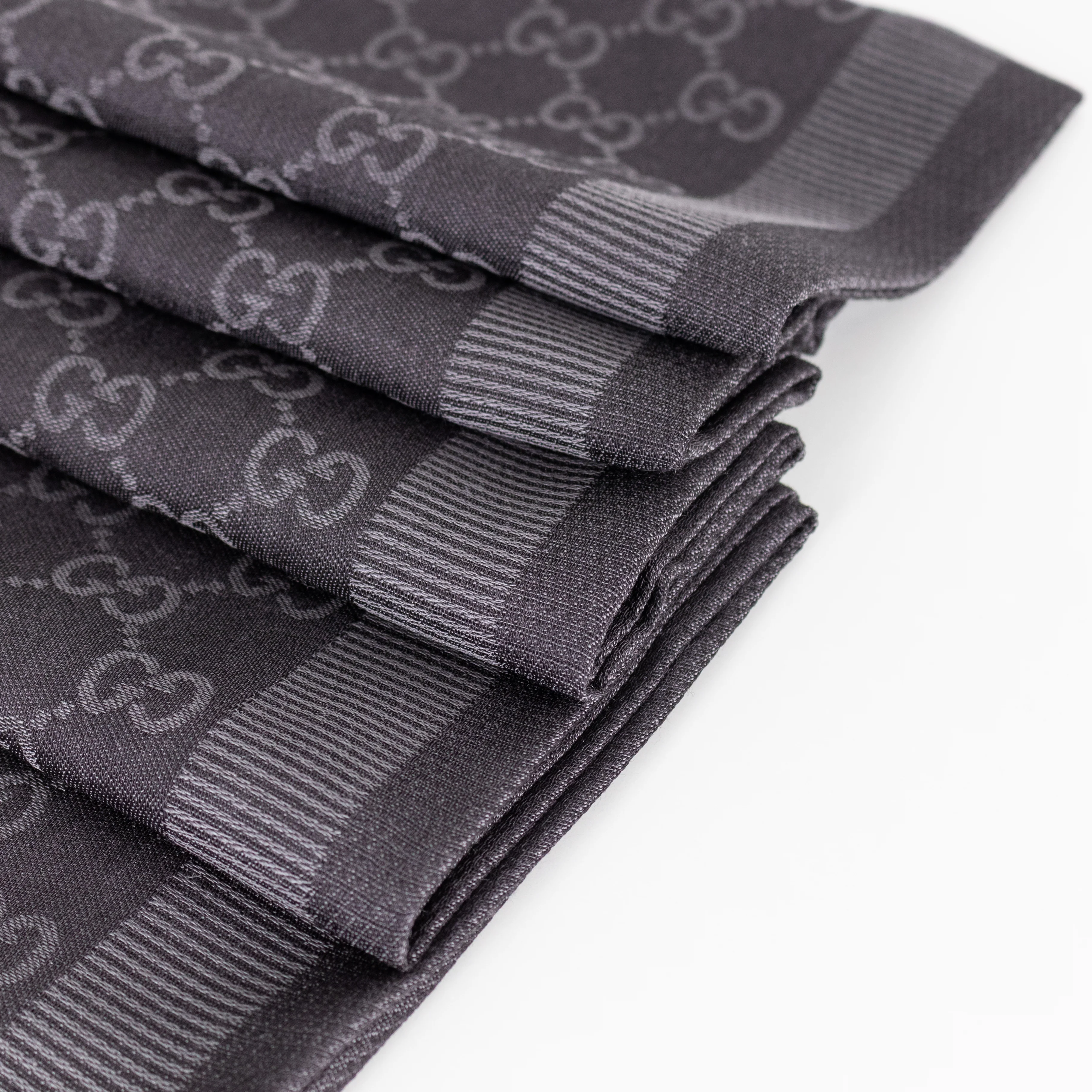 Gucci Grey GG Jacquard Wool And Silk Blend Scarf - Image 7