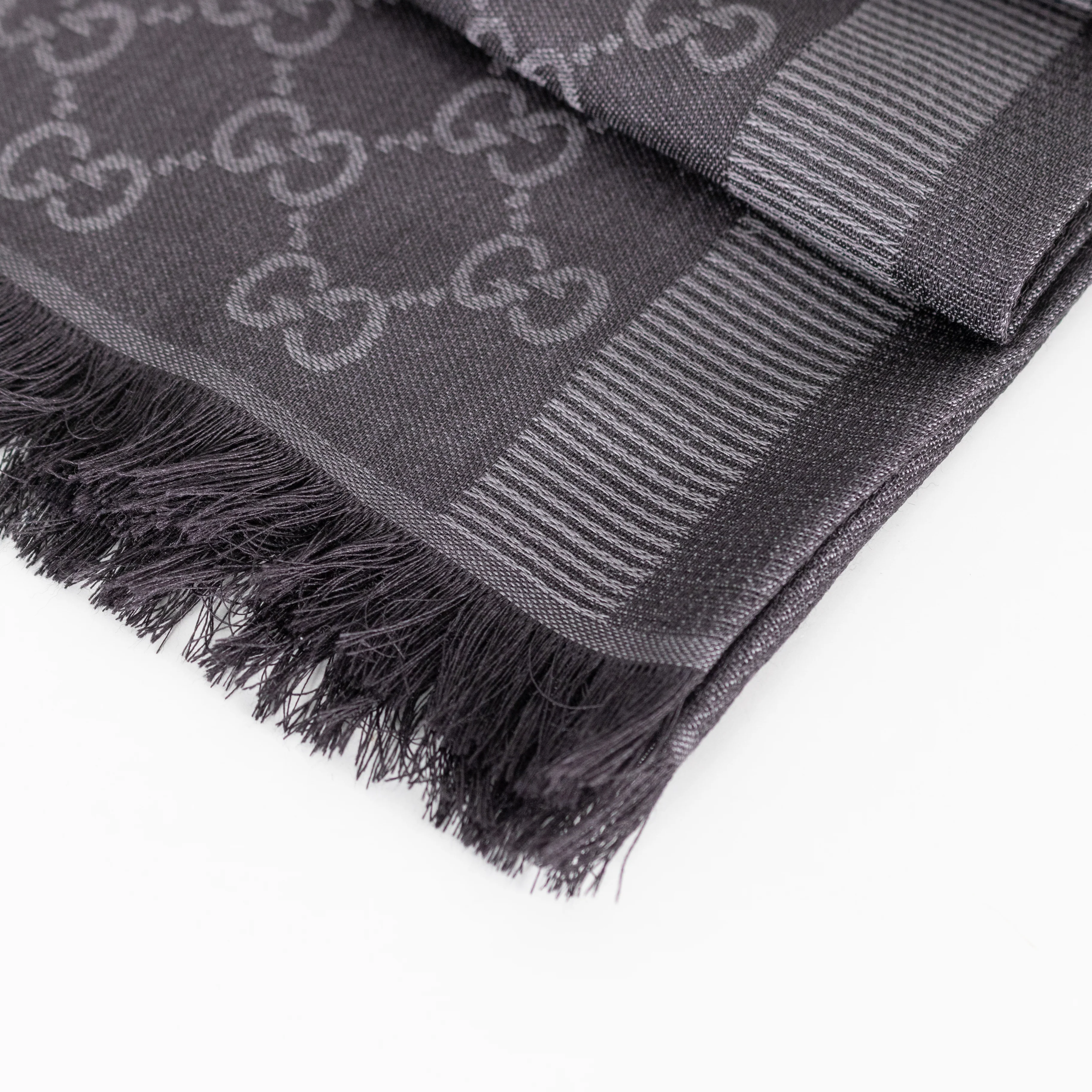 Gucci Grey GG Jacquard Wool And Silk Blend Scarf - Image 8