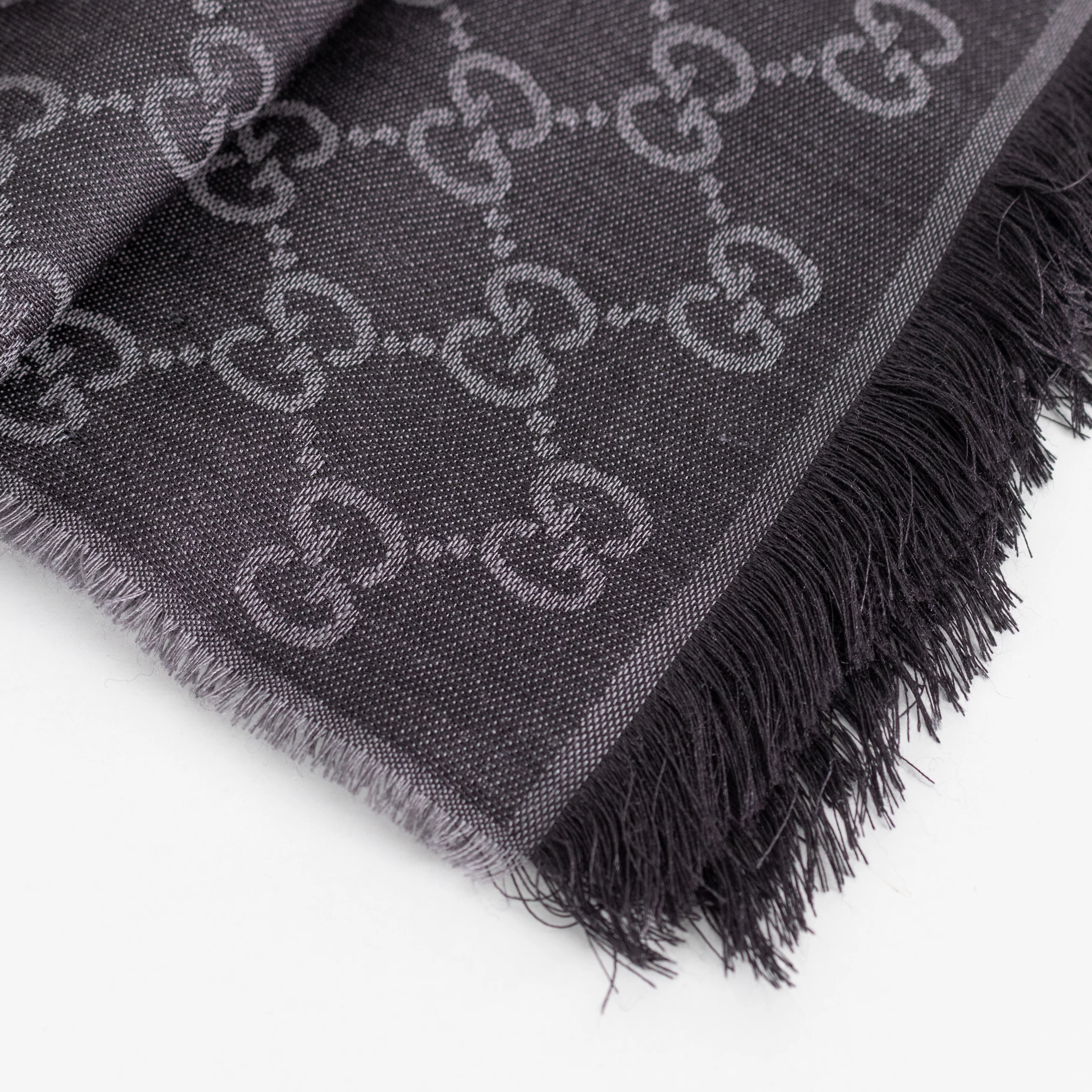 Gucci Grey GG Jacquard Wool And Silk Blend Scarf - Image 9
