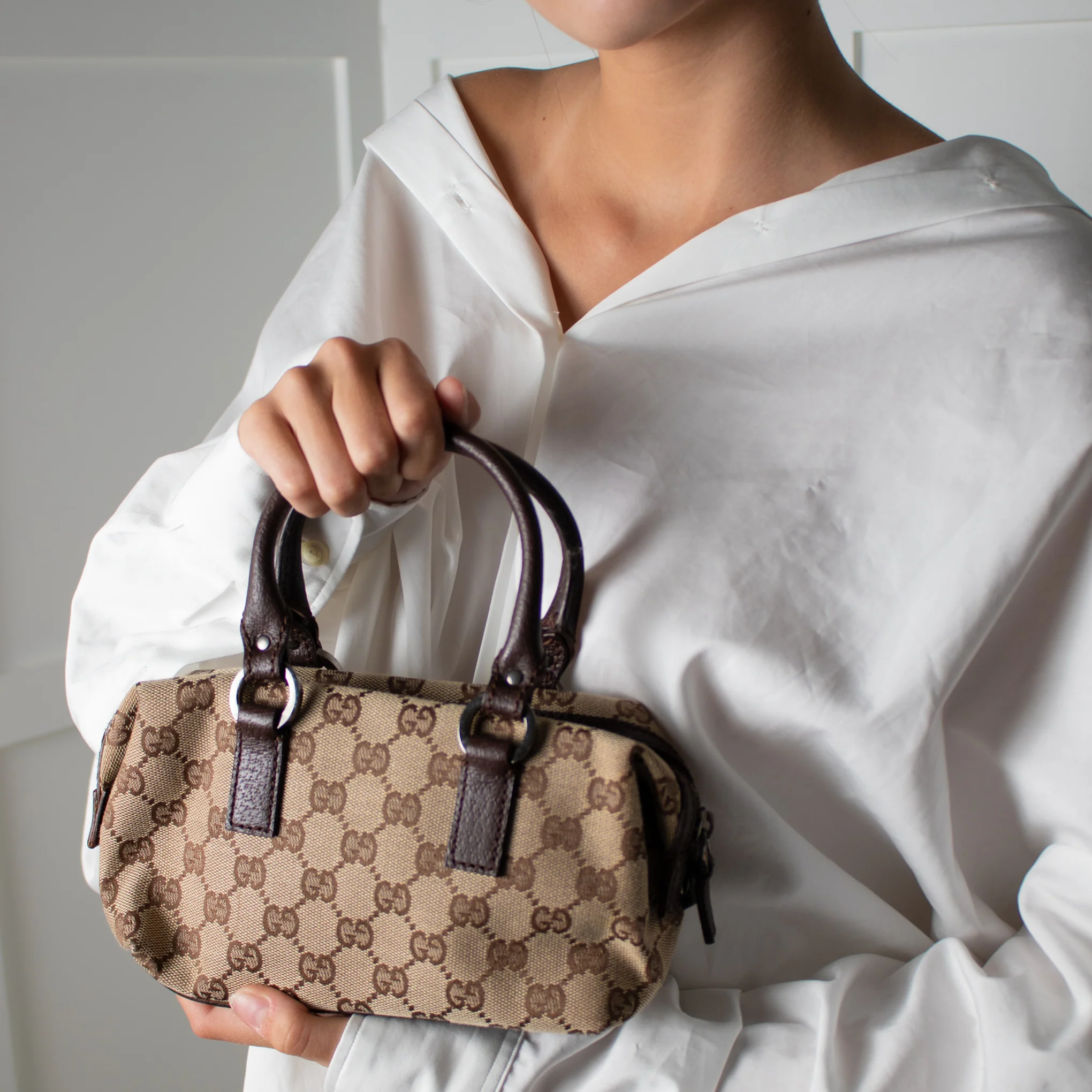 Gucci Mini GG Logo Canvas Boston Bag - Image 2