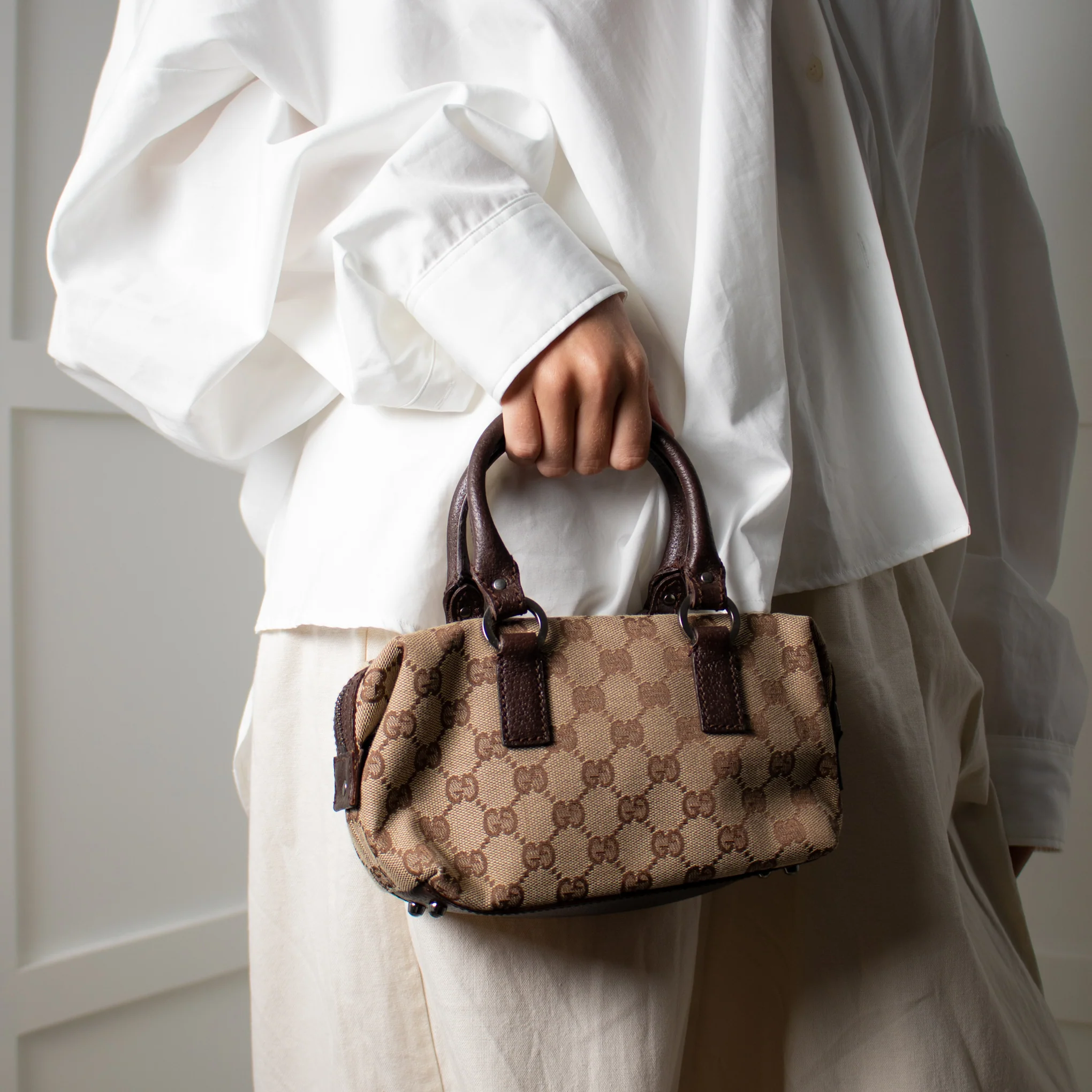 Gucci Mini GG Logo Canvas Boston Bag - Image 4