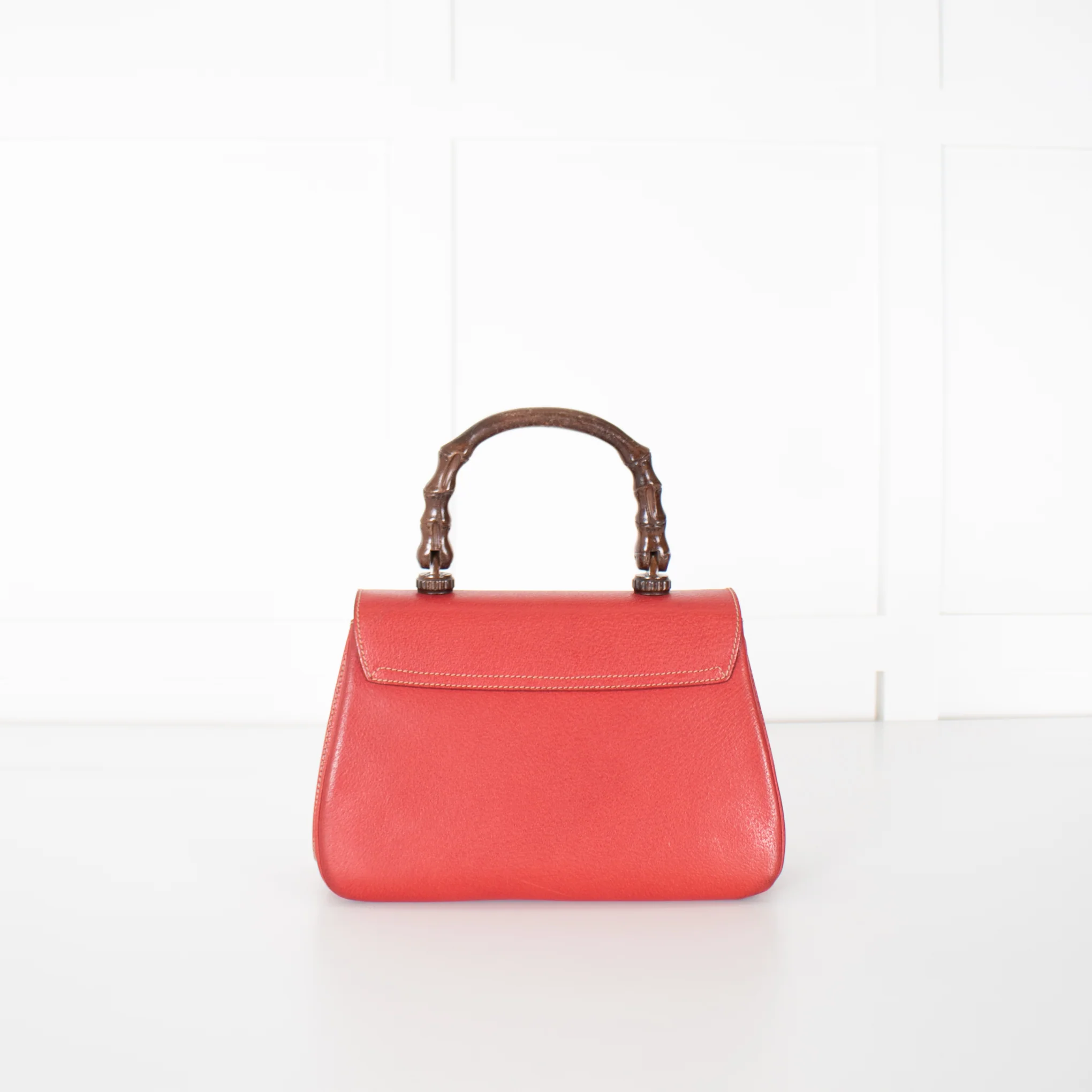 Gucci Red Bamboo Handle Vintage Handbag - Image 6