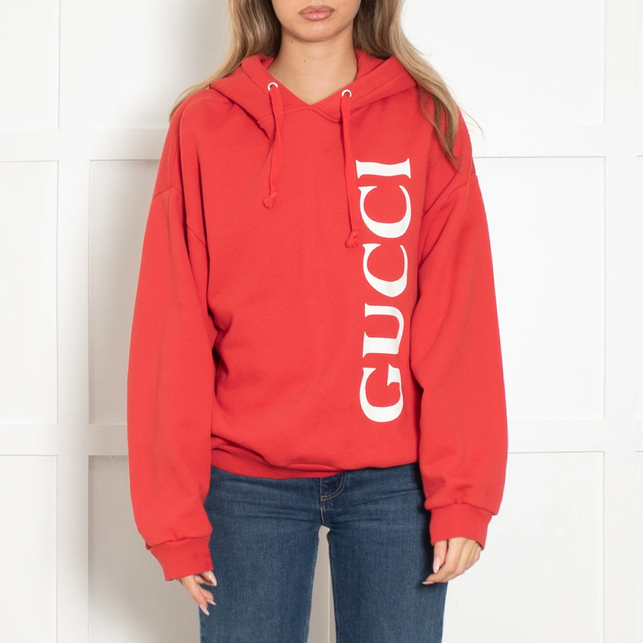 Gucci Red Verticle Logo Hoody - Image 2