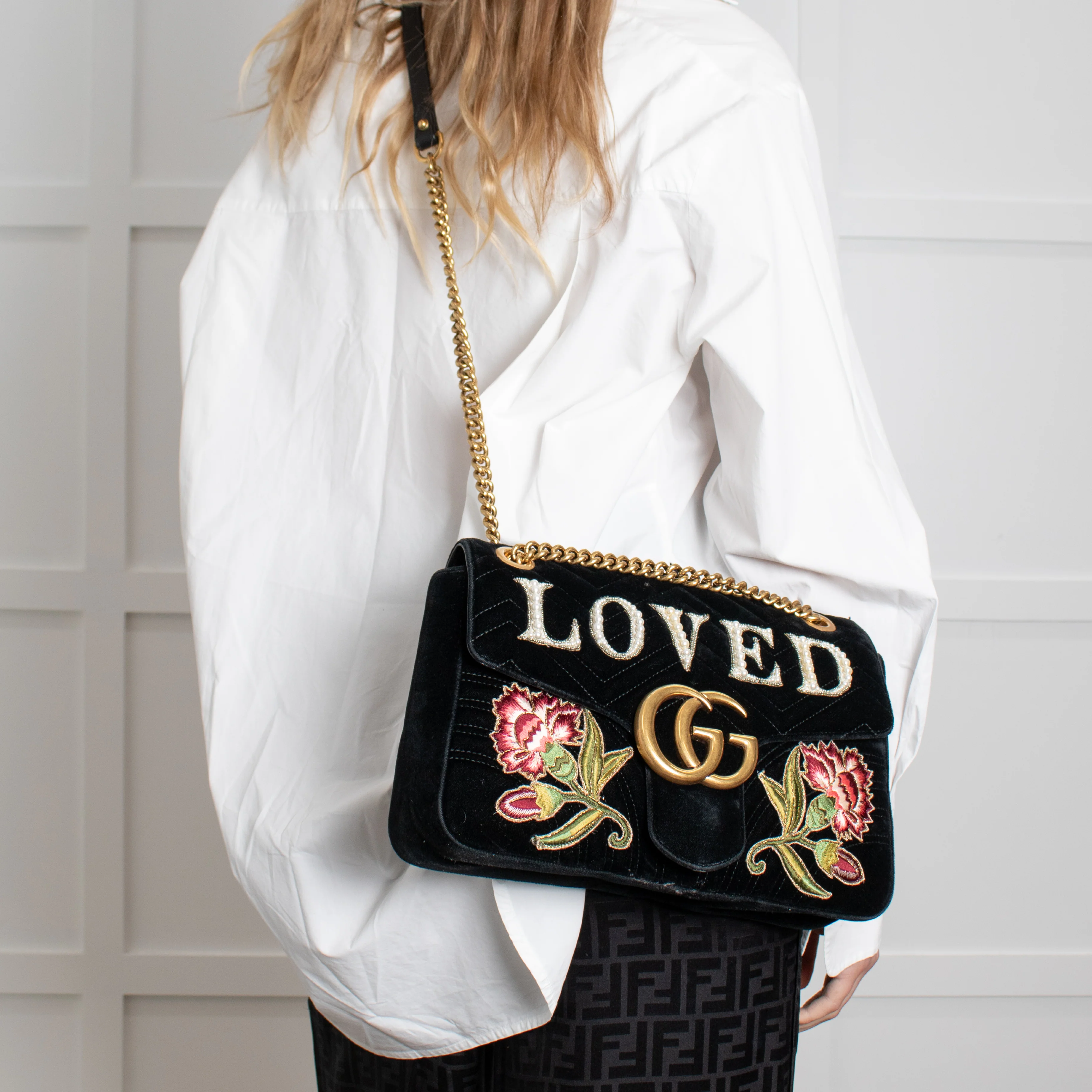 Gucci Velvet 'Loved' Large Black Marmont Shoulder Bag - Image 4