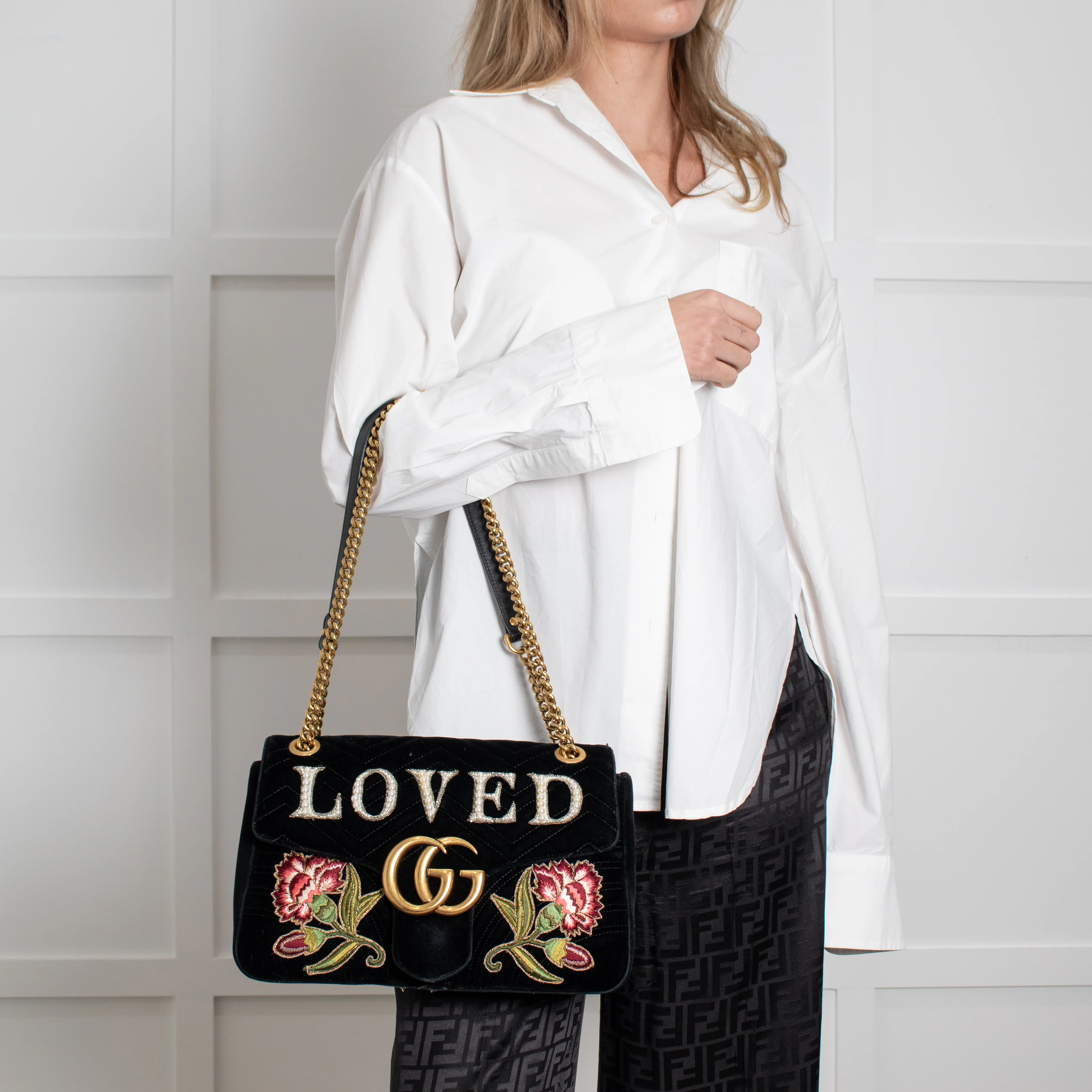 Gucci Velvet 'Loved' Large Black Marmont Shoulder Bag - Image 6