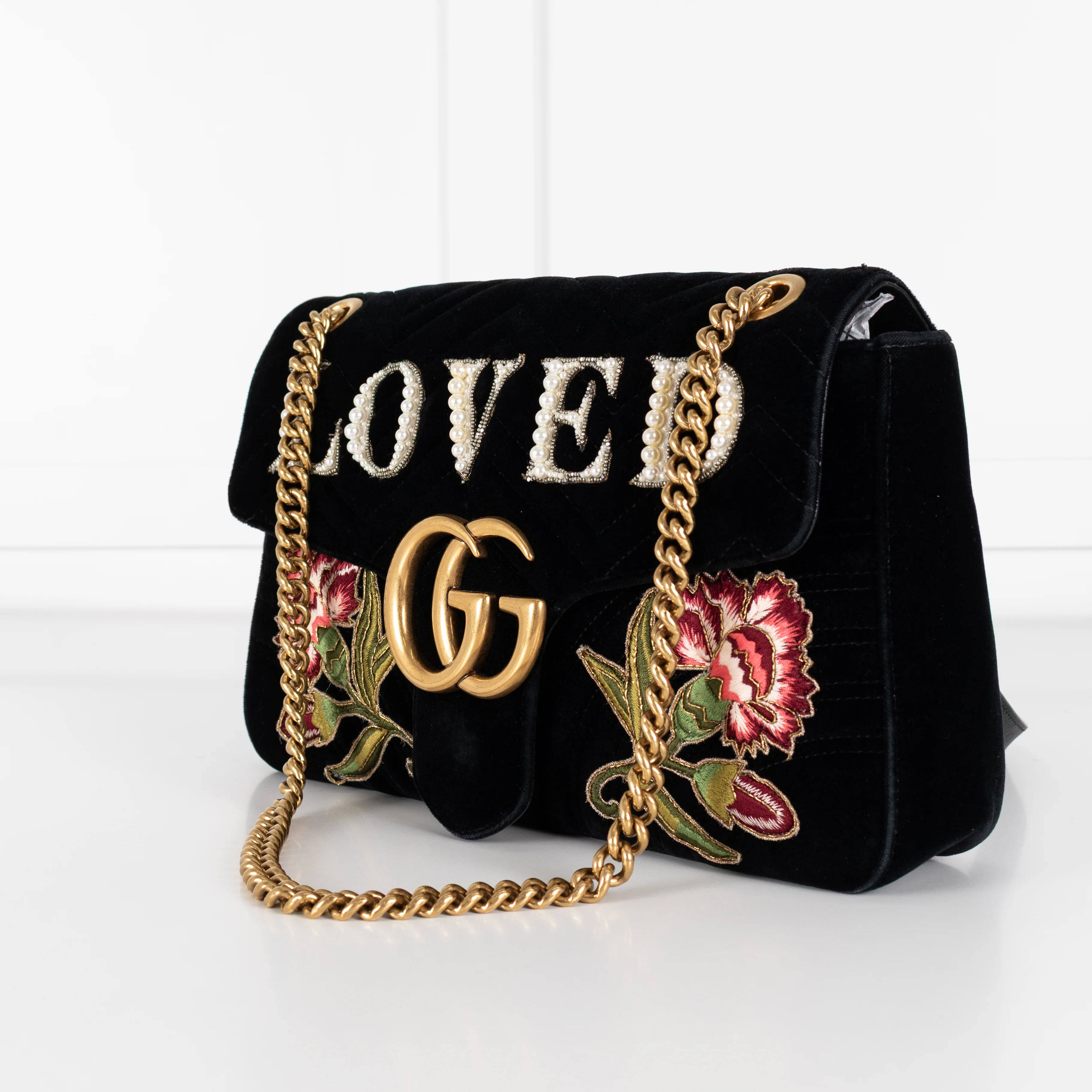 Gucci Velvet 'Loved' Large Black Marmont Shoulder Bag - Image 9
