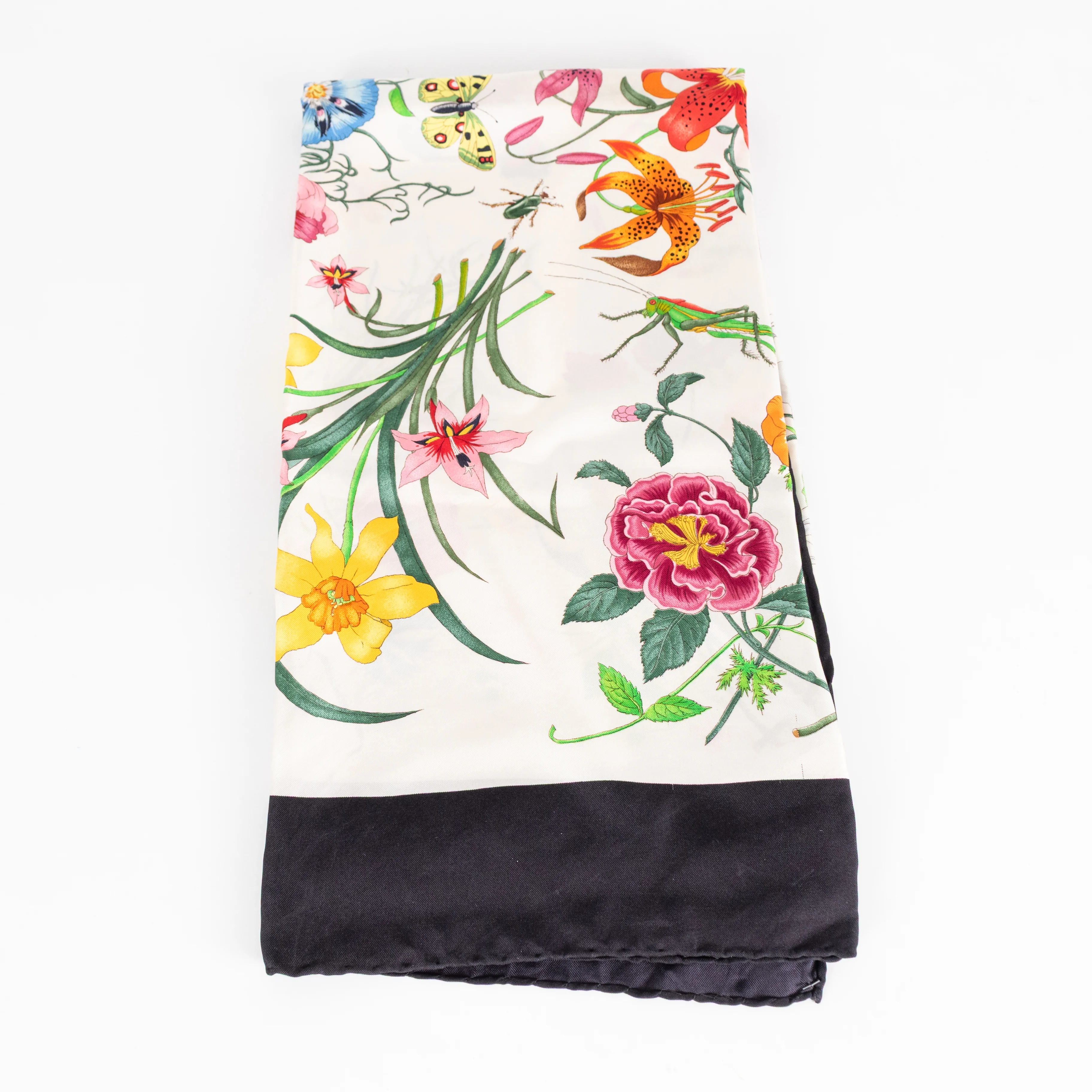 Gucci White Black Multi Floral Silk Square Scarf - Image 5