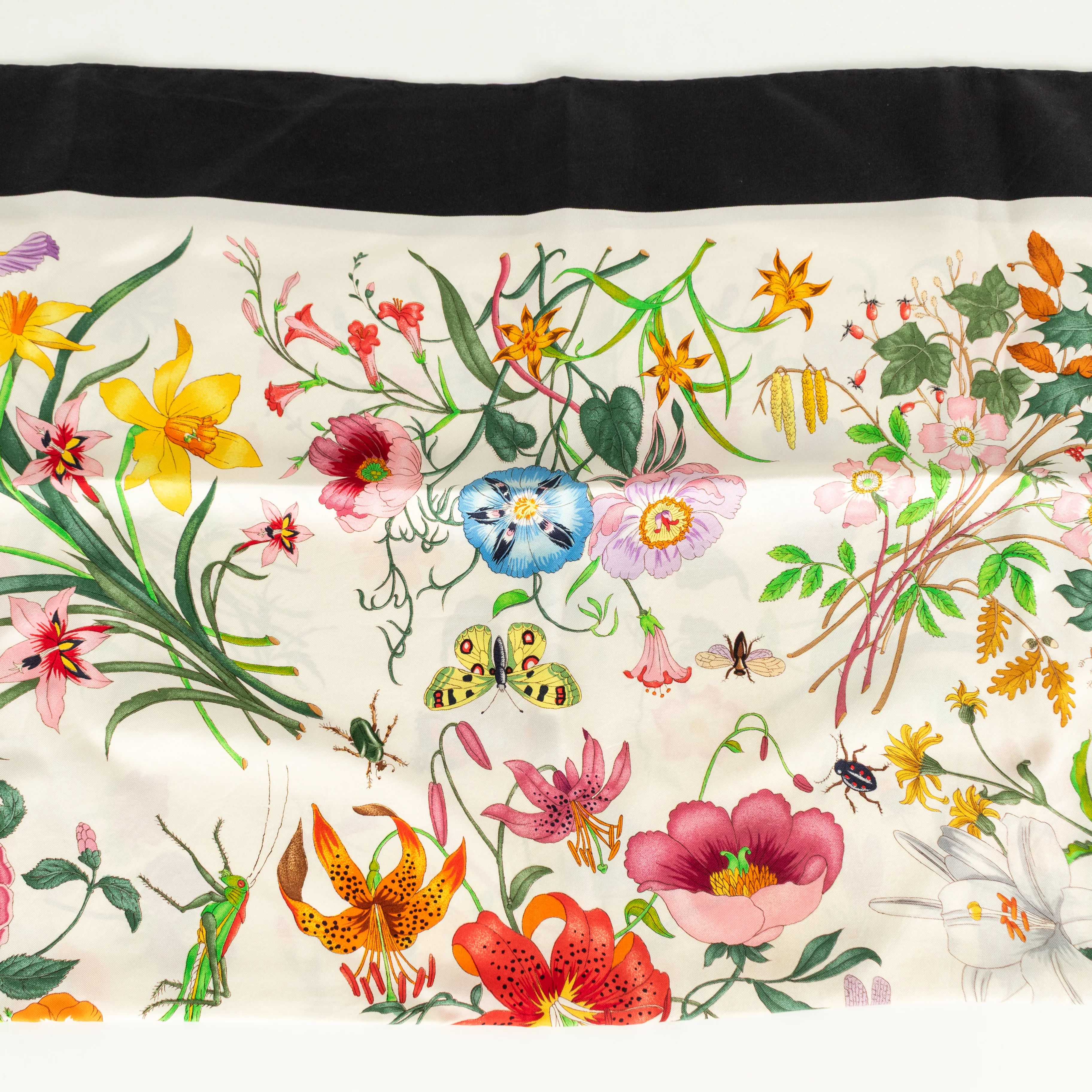 Gucci White Black Multi Floral Silk Square Scarf - Image 6