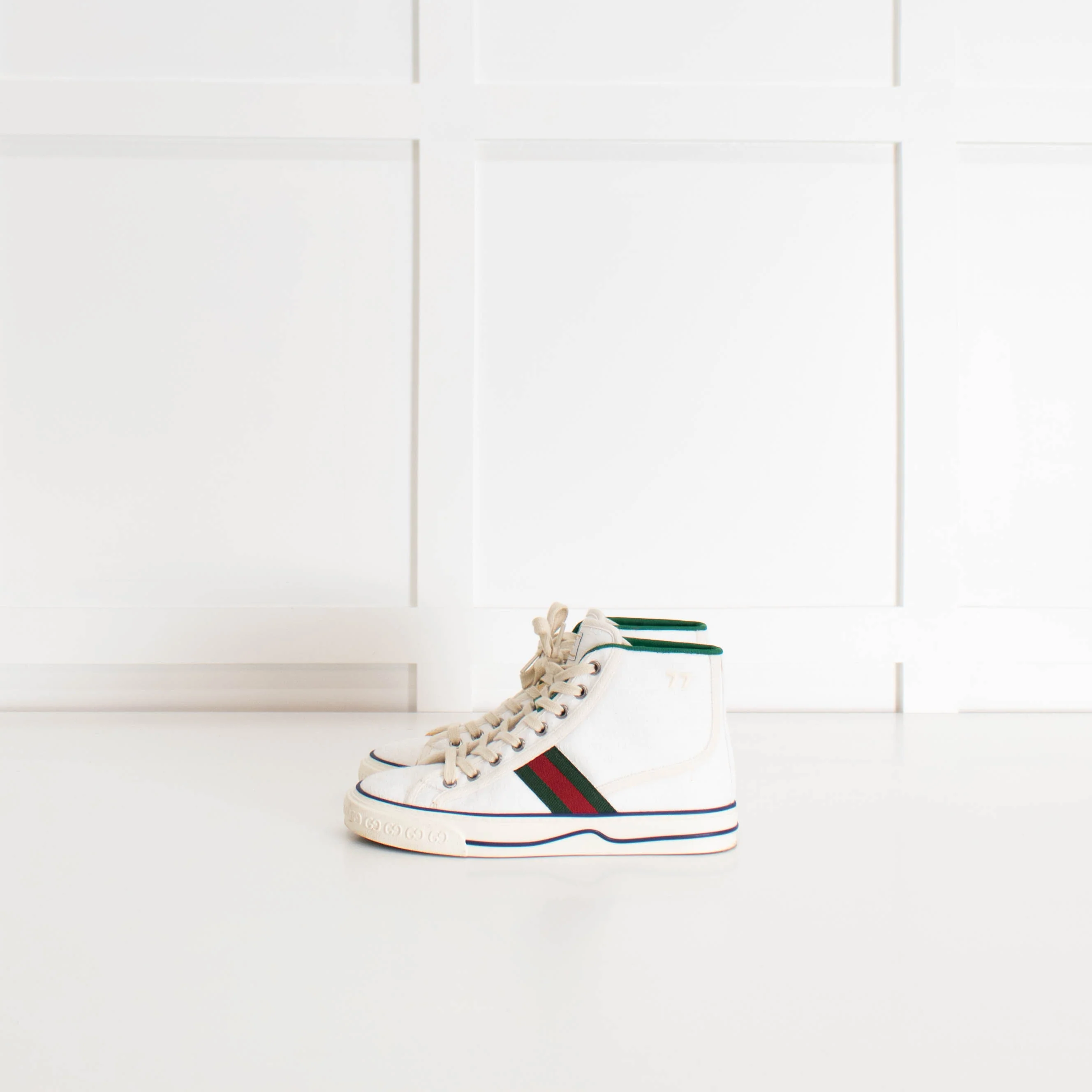 Gucci White Logo High Top Canvas Trainers - Image 5