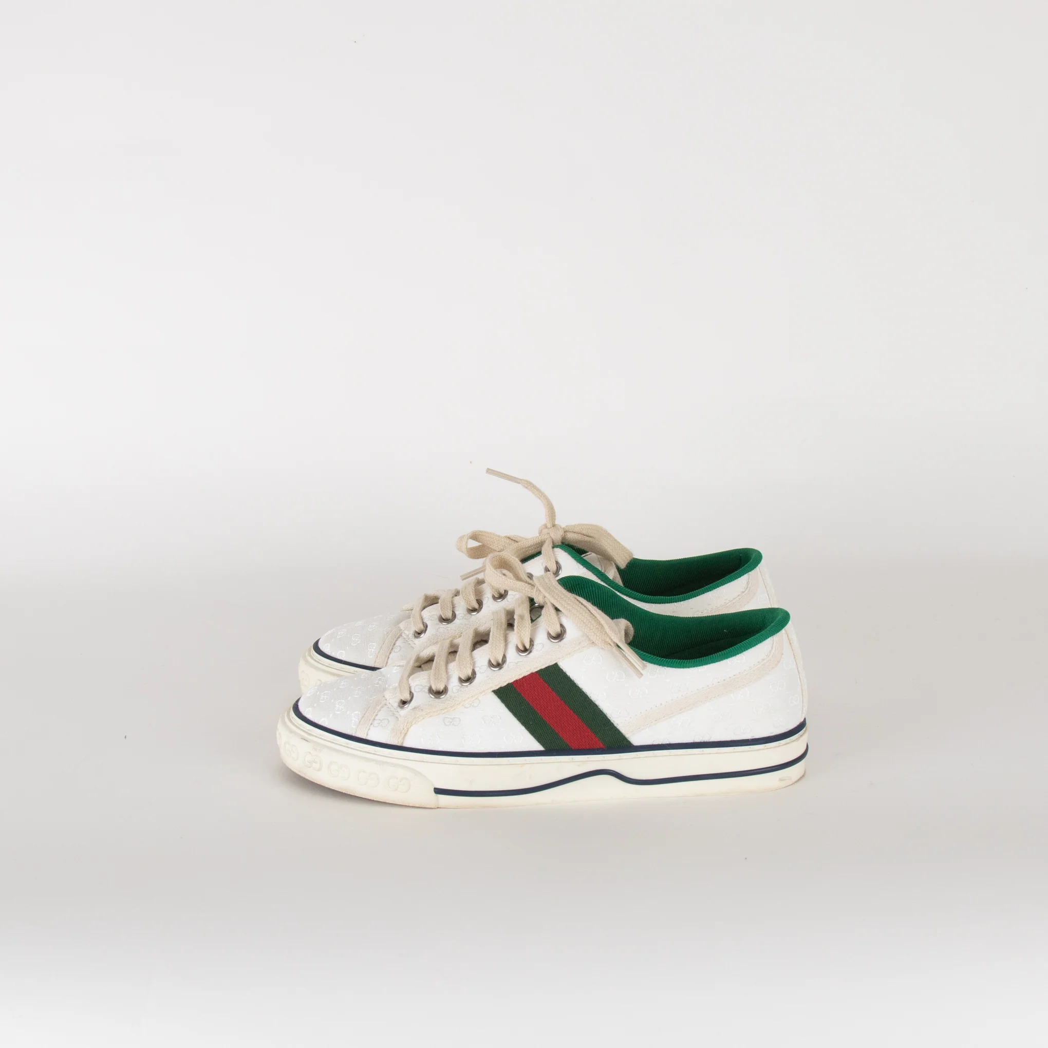 Gucci White/Red/Green Canvas Logo Trainers - Image 6