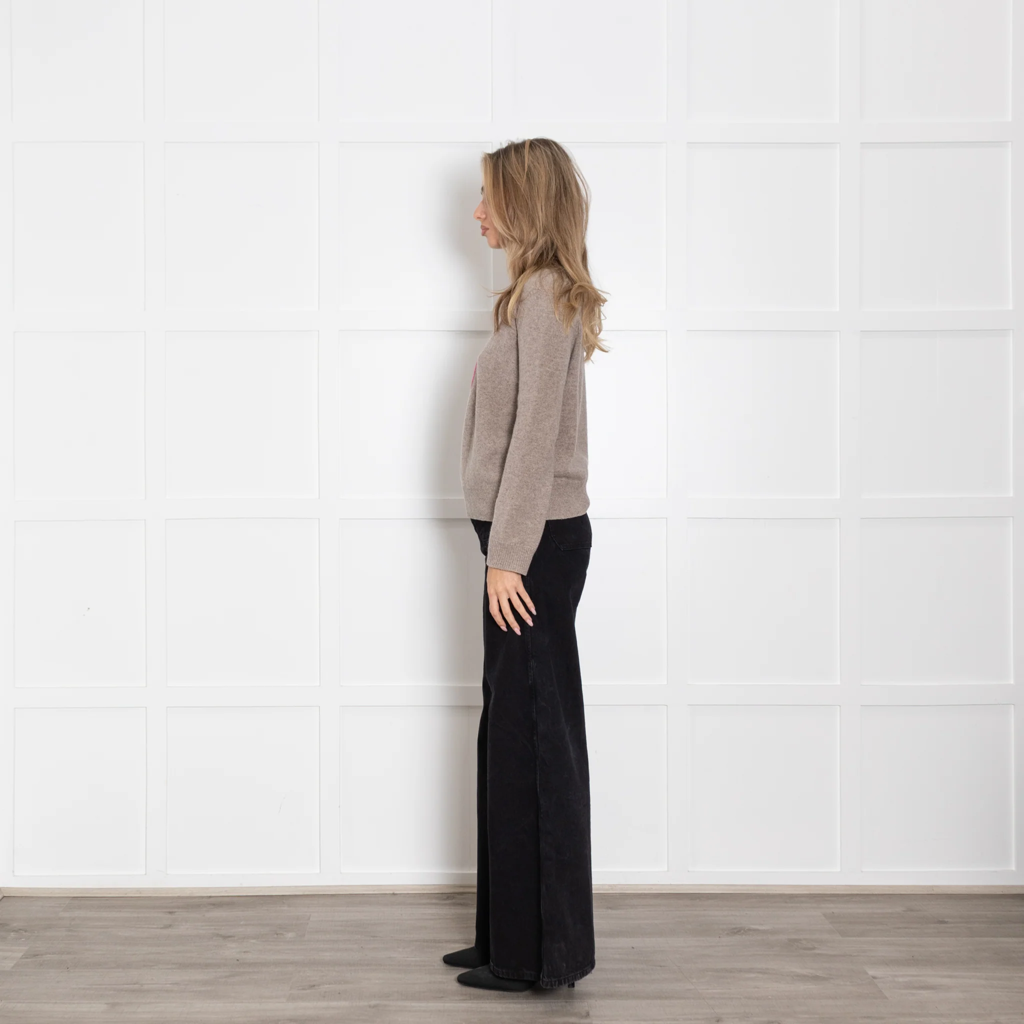 Hades Taupe Wool Jumper with Pink Front Logo - Image 4