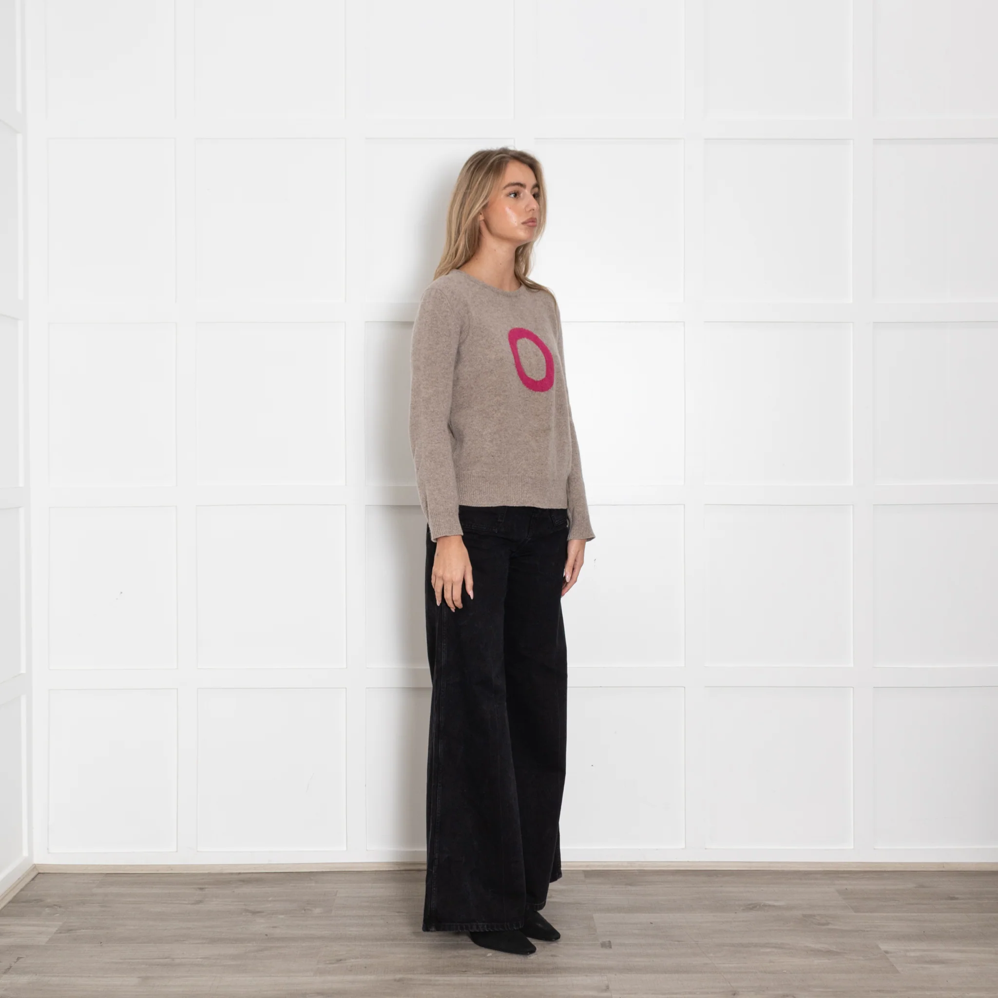 Hades Taupe Wool Jumper with Pink Front Logo - Image 7