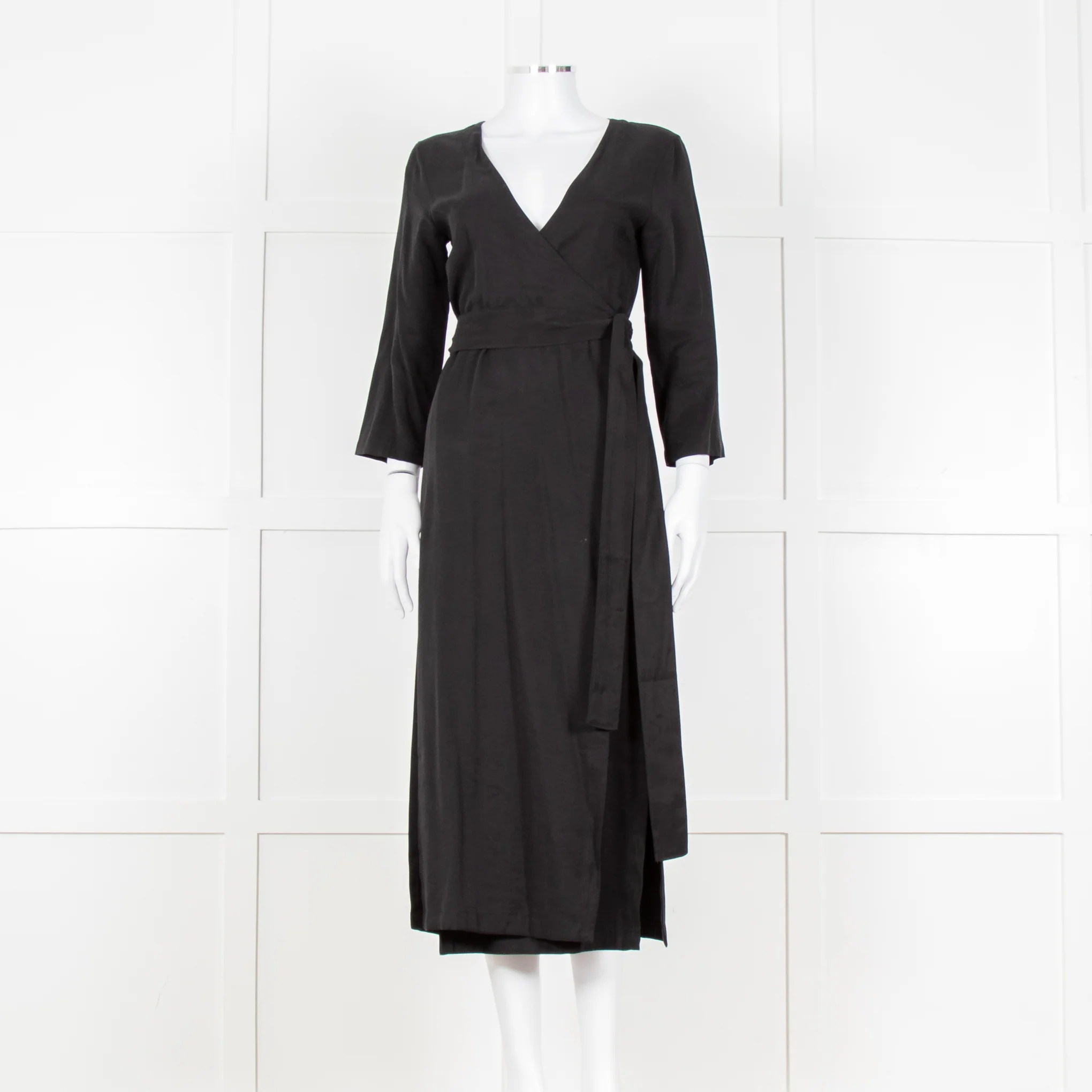 Haight Black Wrap Dress with 3/4 Sleeves