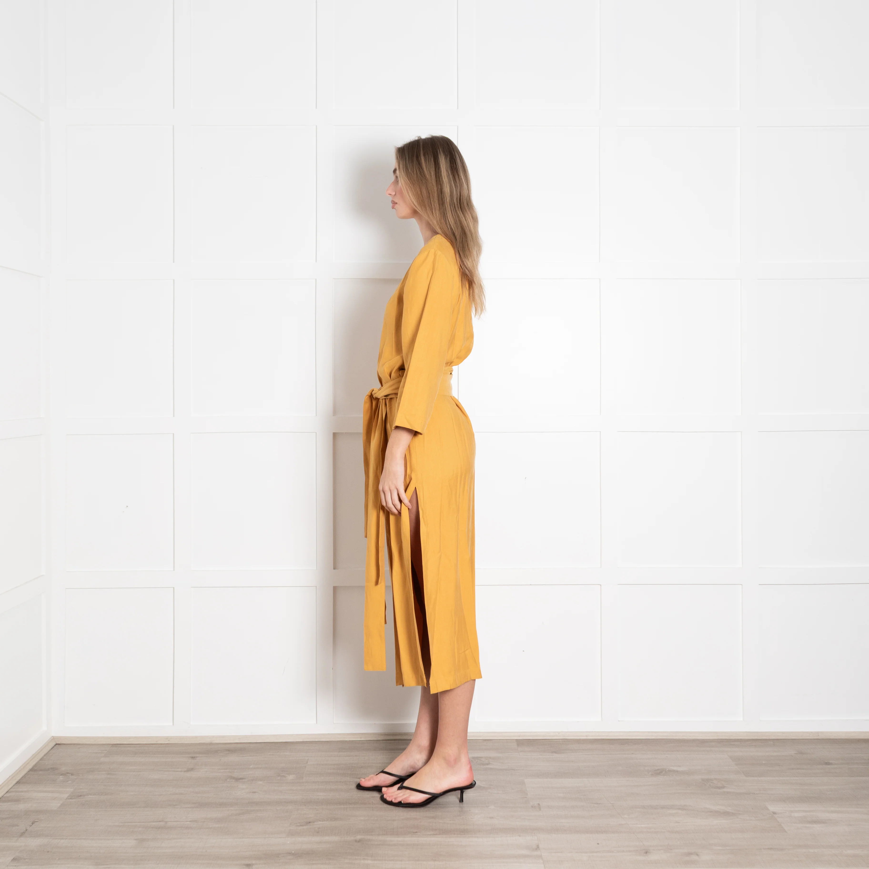 Haight Mustard  Yellow Wrap Dress with 3/4 Sleeves - Image 4