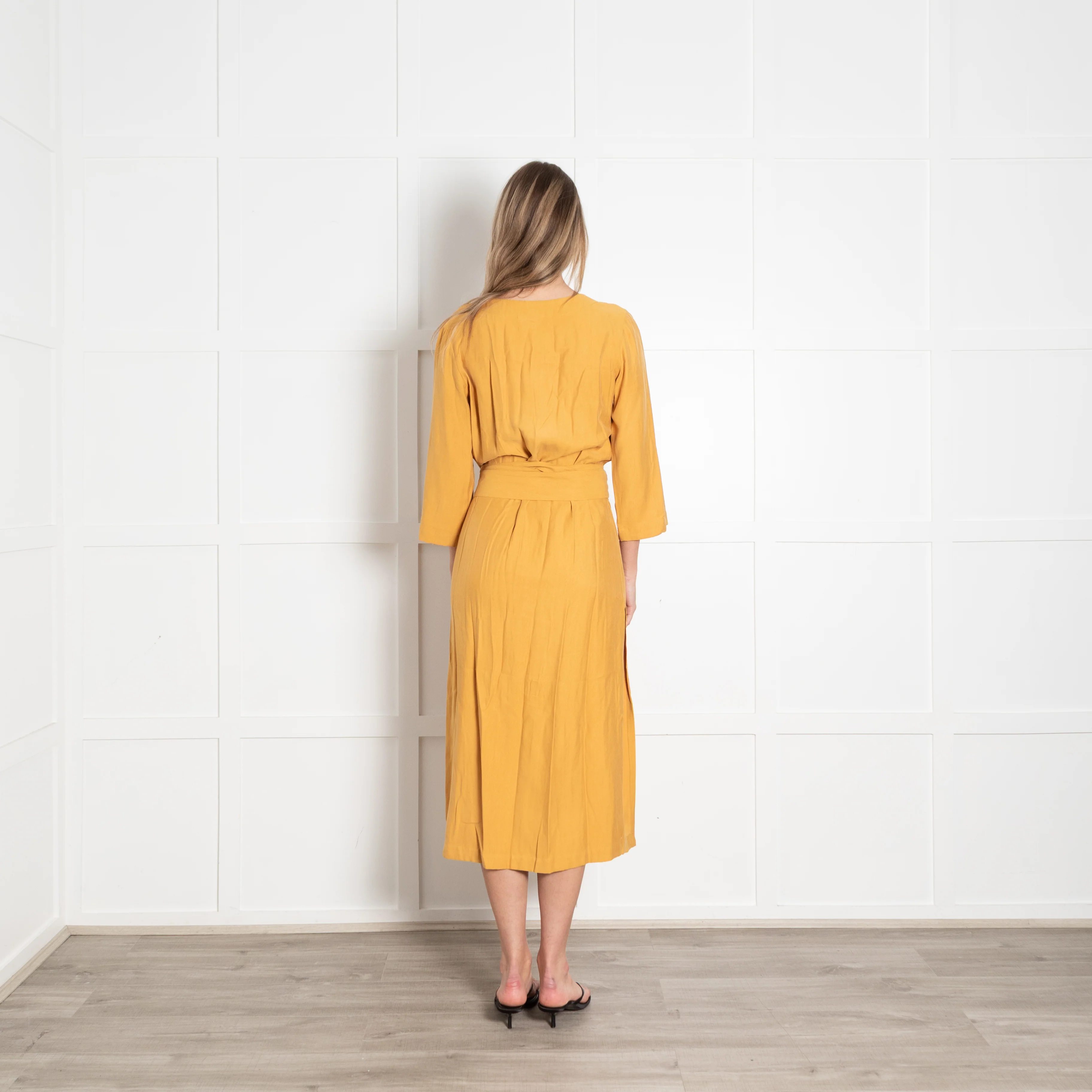 Haight Mustard  Yellow Wrap Dress with 3/4 Sleeves - Image 5