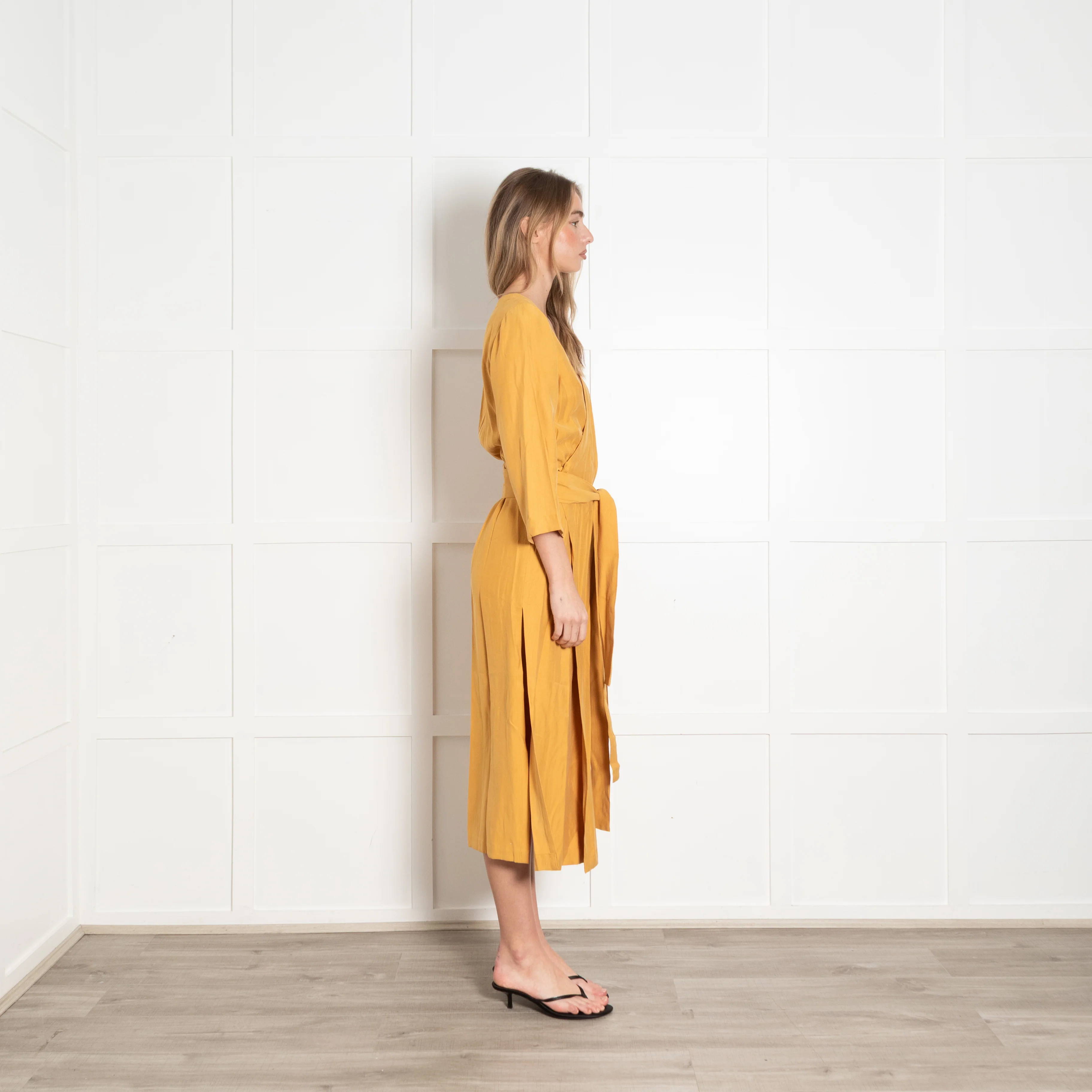 Haight Mustard  Yellow Wrap Dress with 3/4 Sleeves - Image 6