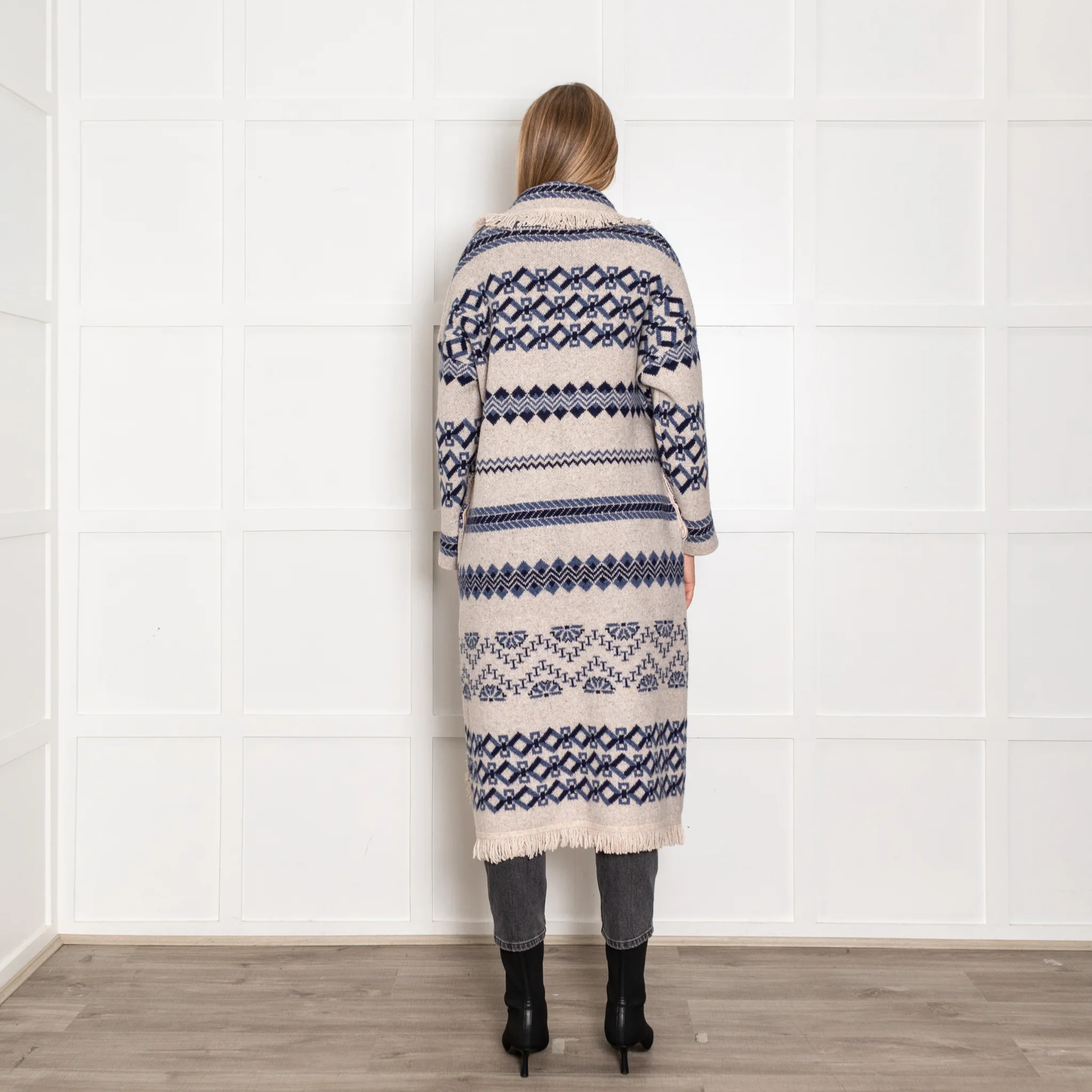 Hale Bob Blue And White Fringed Long Cardigan - Image 5