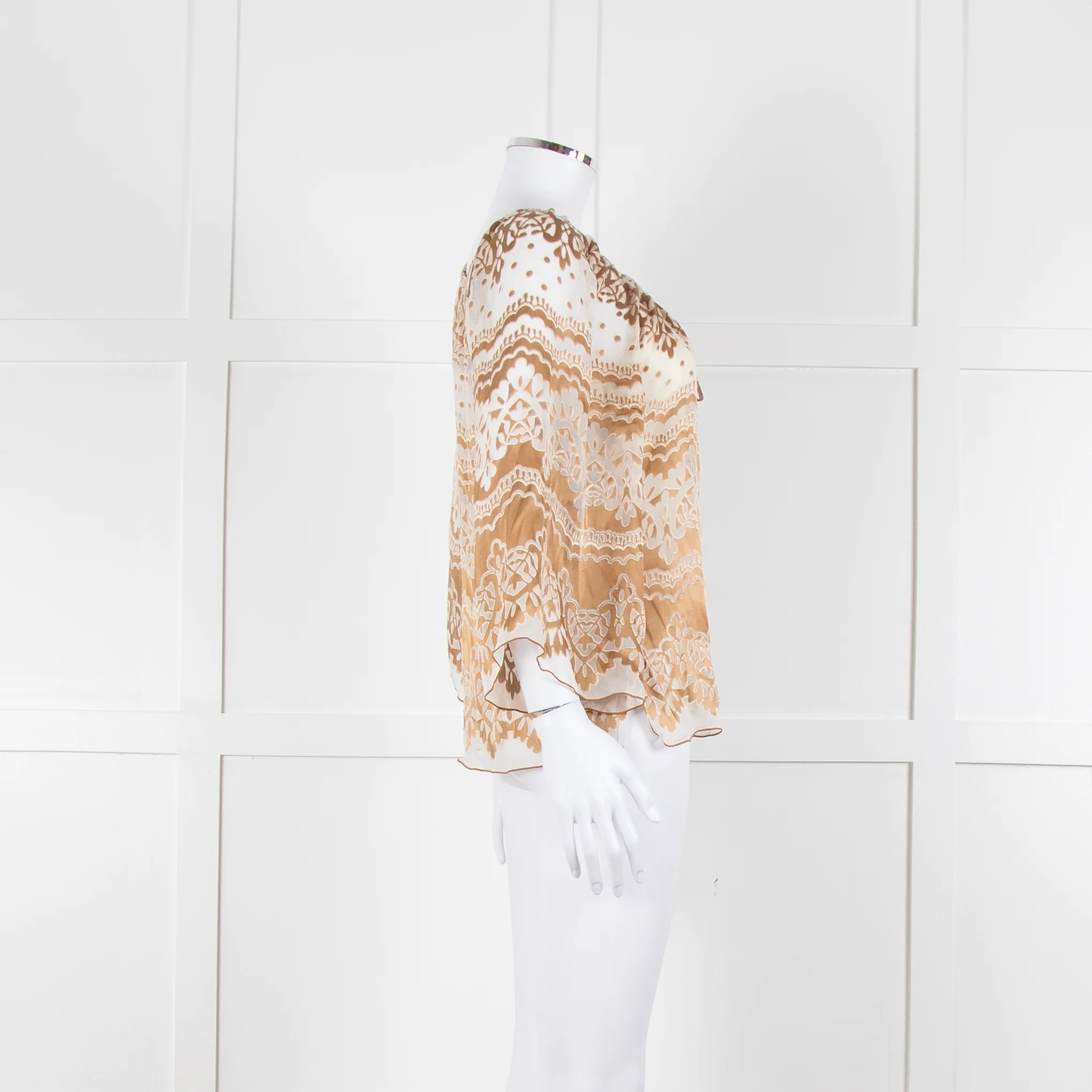 Hale Bob Cream Beige Devore Tie Neck Top With Vest - Image 3