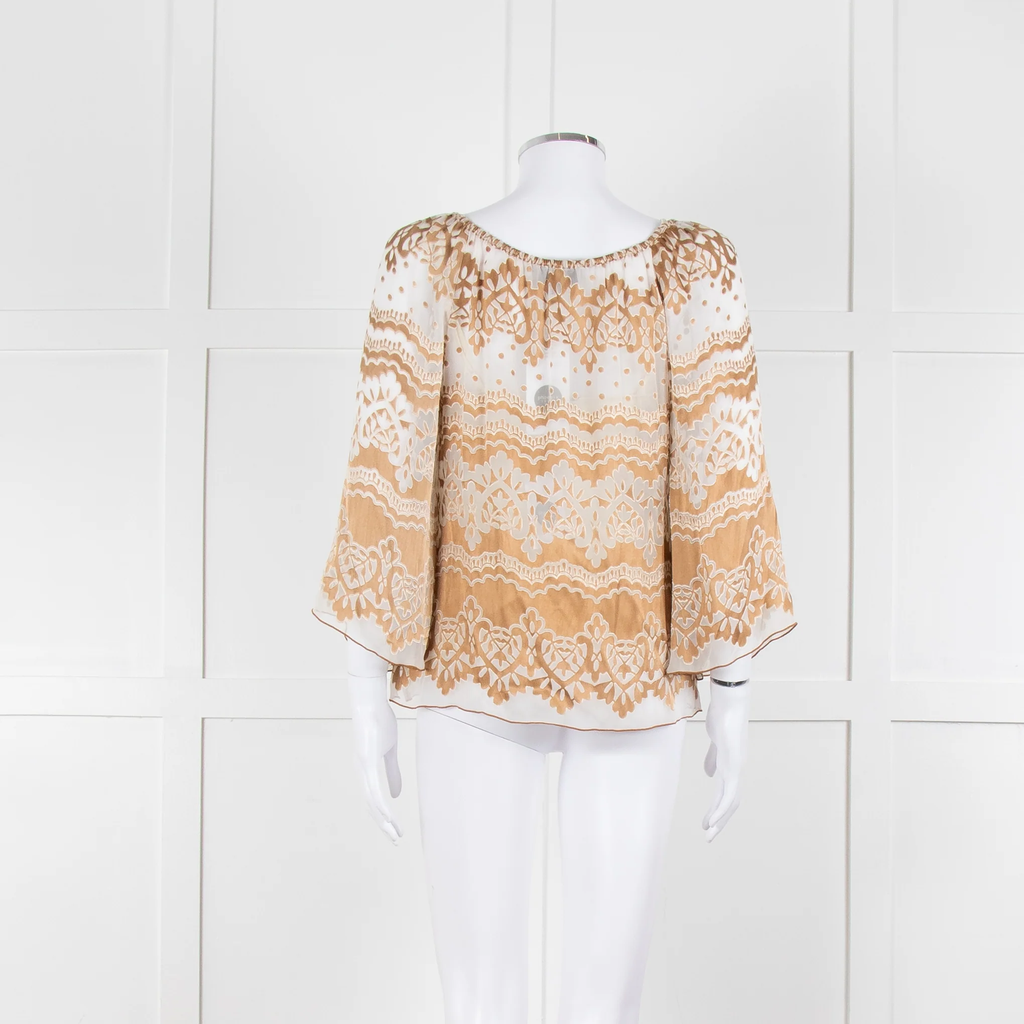 Hale Bob Cream Beige Devore Tie Neck Top With Vest - Image 5