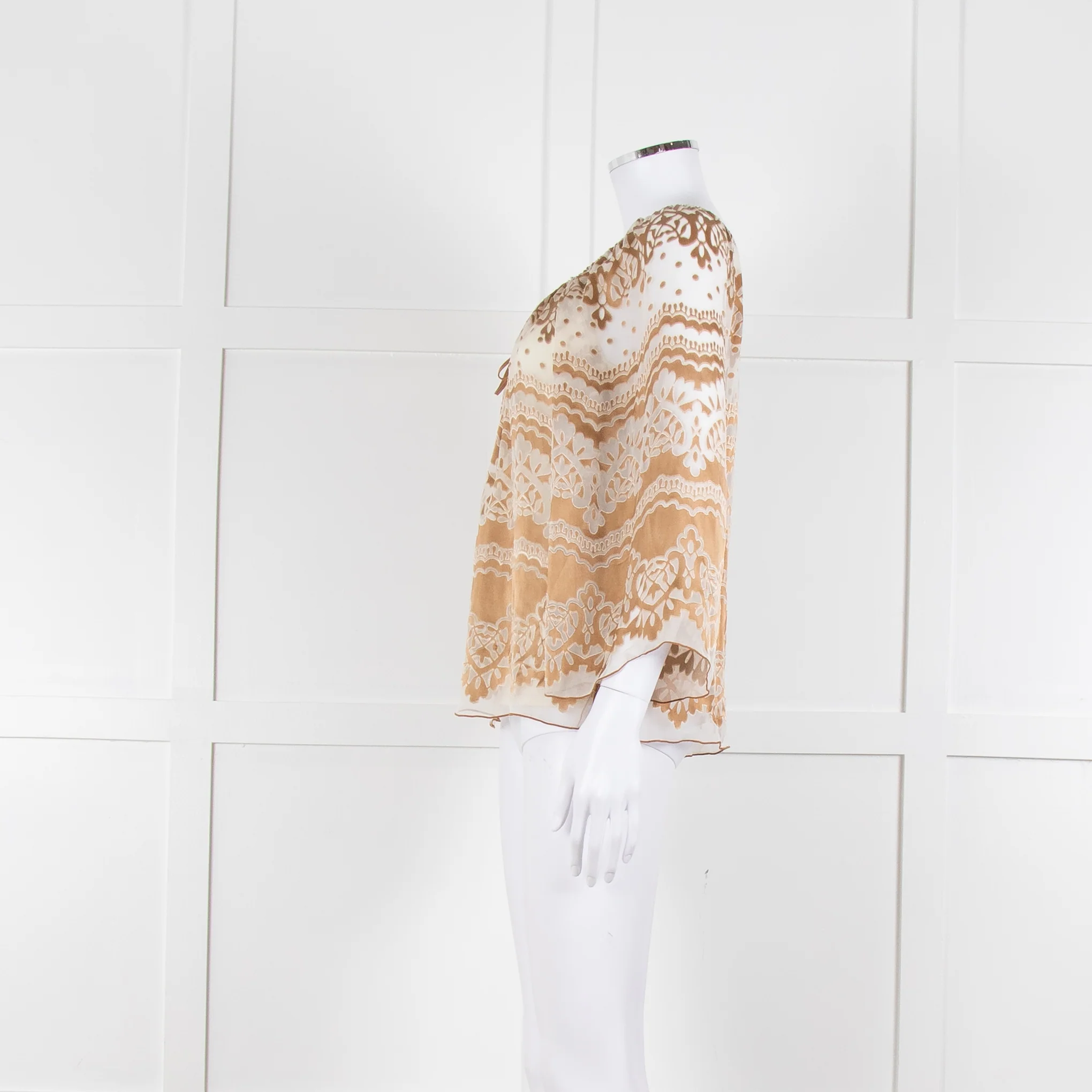 Hale Bob Cream Beige Devore Tie Neck Top With Vest - Image 7