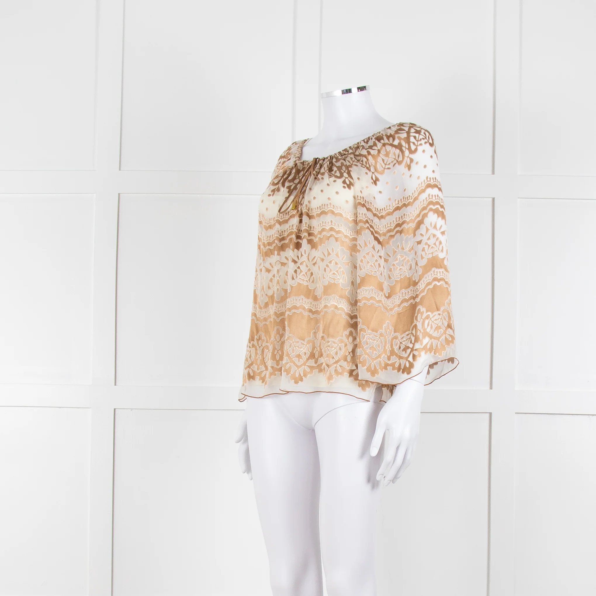 Hale Bob Cream Beige Devore Tie Neck Top With Vest - Image 8