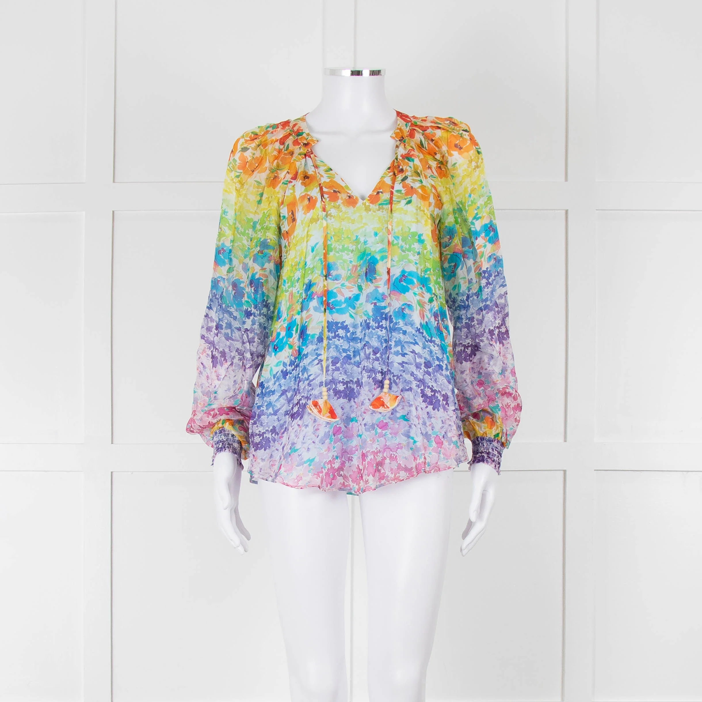 Hale Bob Multi Coloured Blouse with Smocked Cuffs