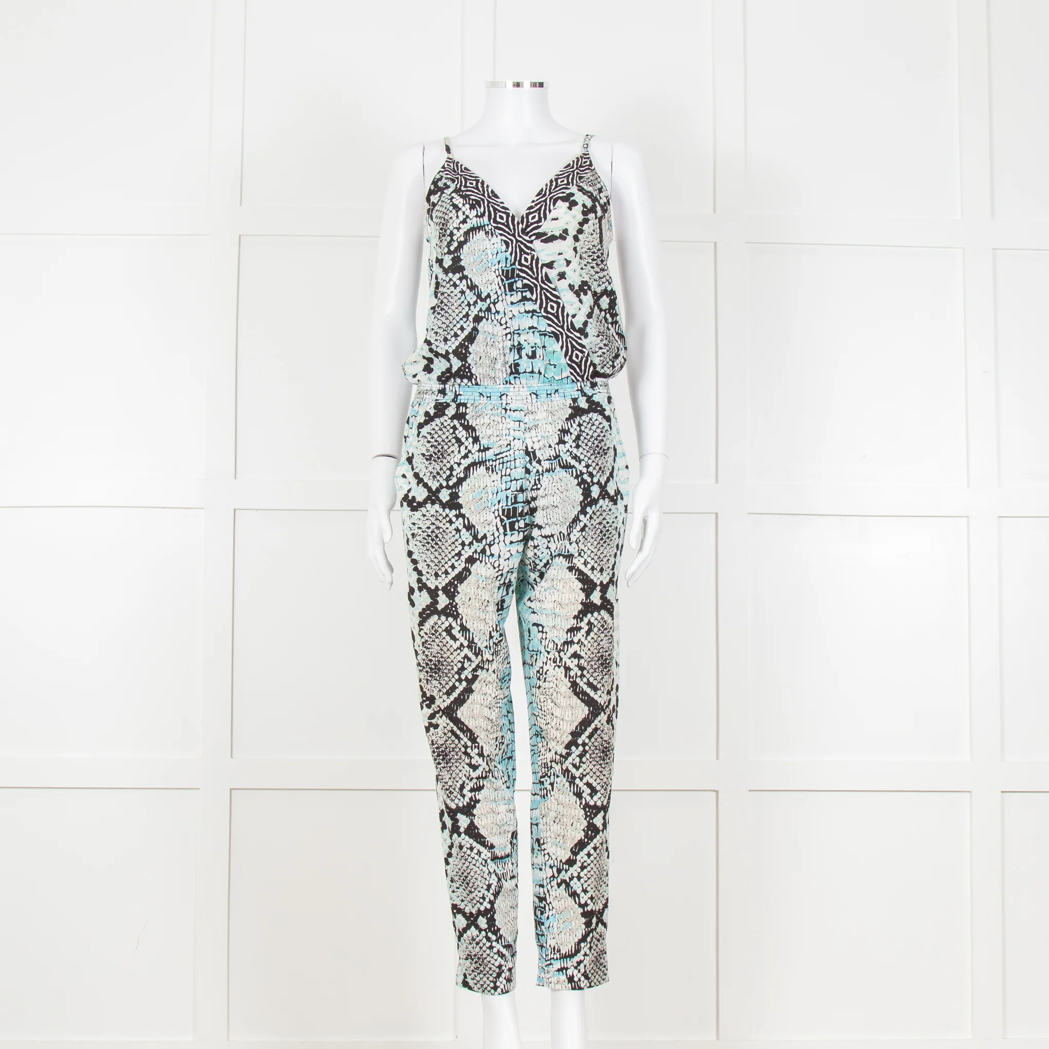 Hale Bob Turquoise Snake Print V Neck Jumpsuit