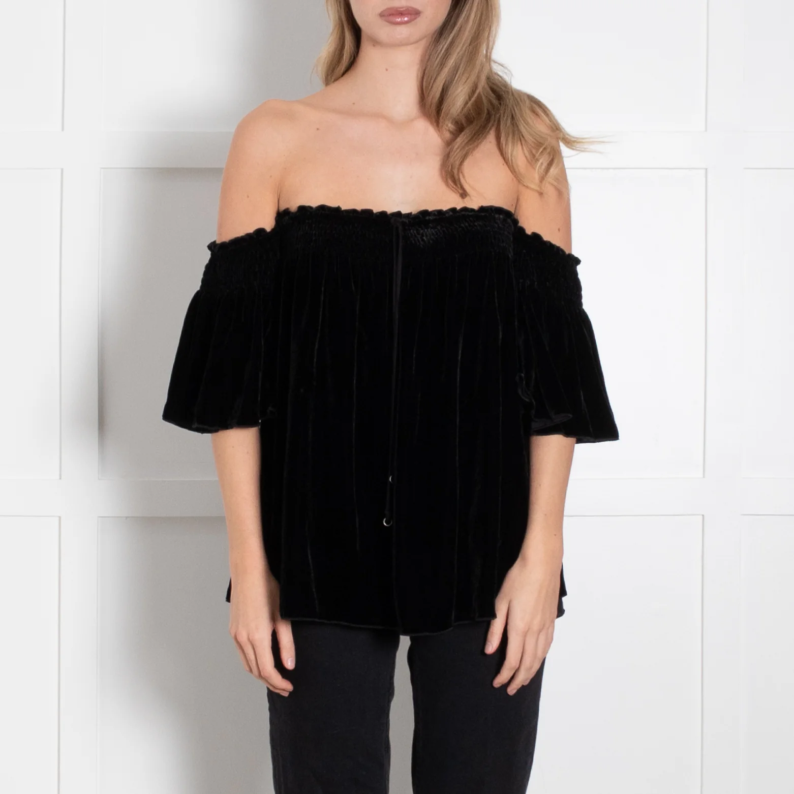Hale Bob Black Velvet Off The Shoulder Blouse - Image 2