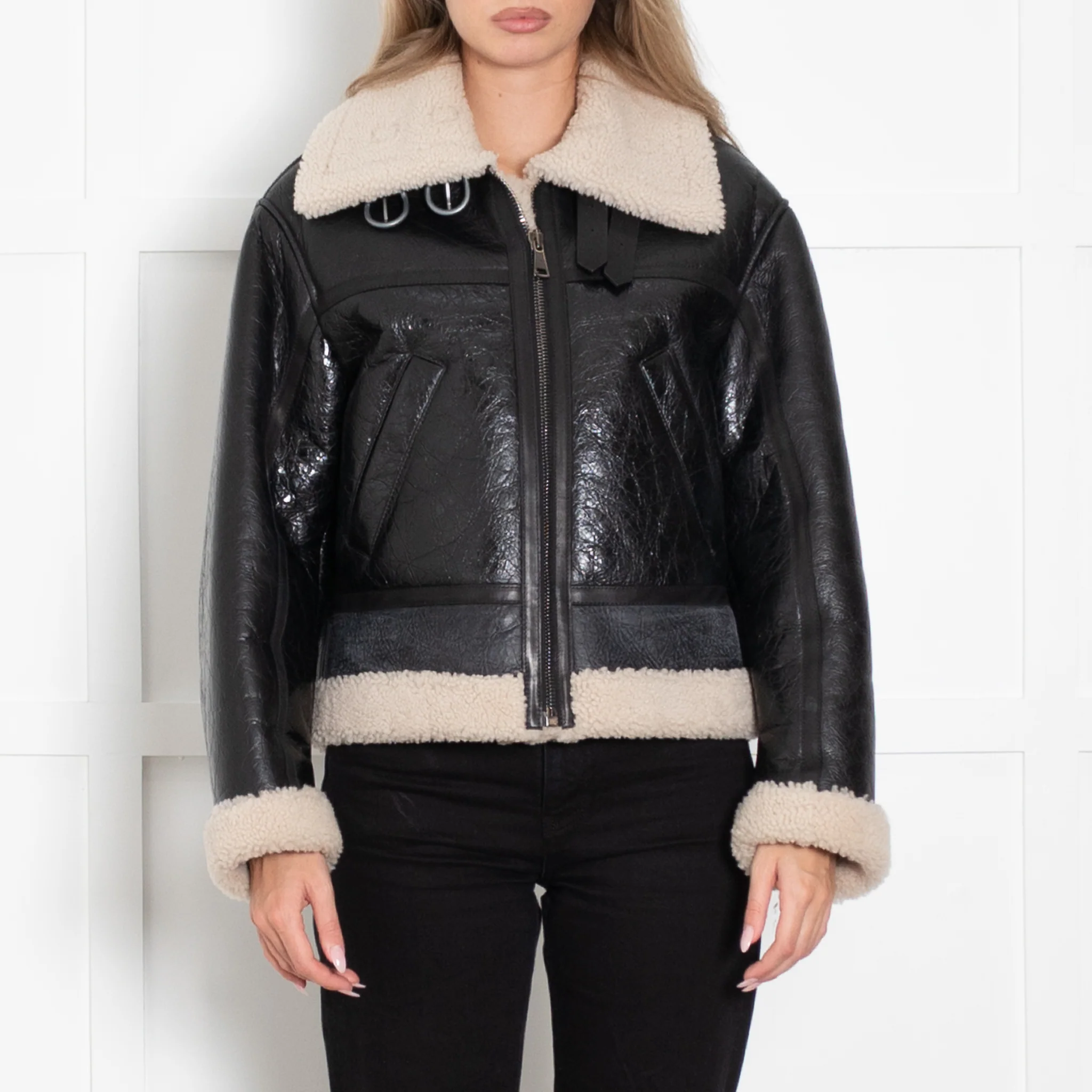 Halfboy Black Aviator Shearling Jacket - Image 2
