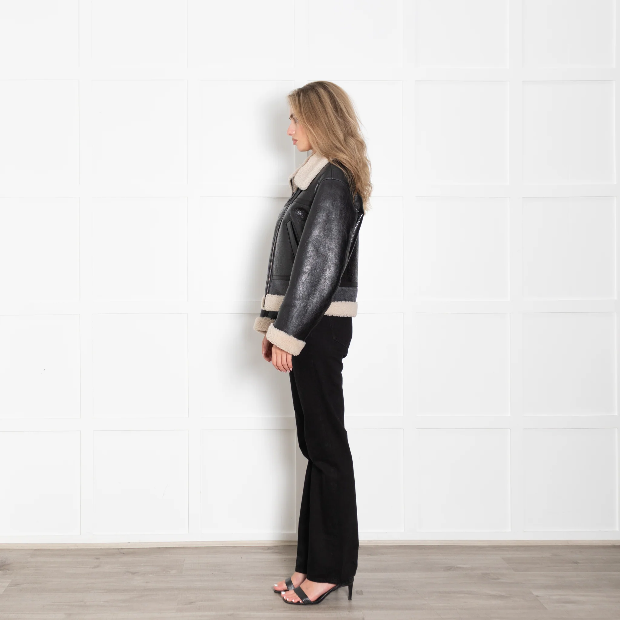 Halfboy Black Aviator Shearling Jacket - Image 4