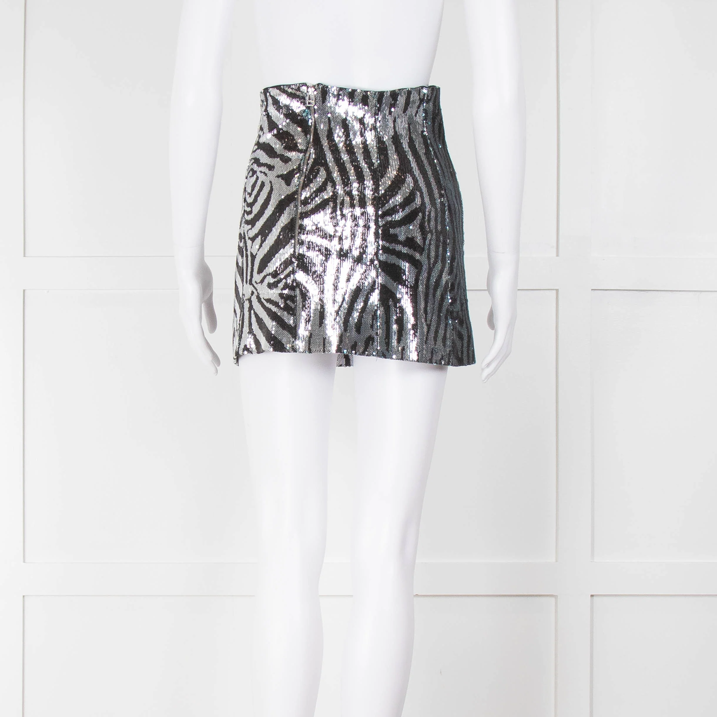 Halpern Silver Black Sequinned Zebra Mini Skirt - Image 3