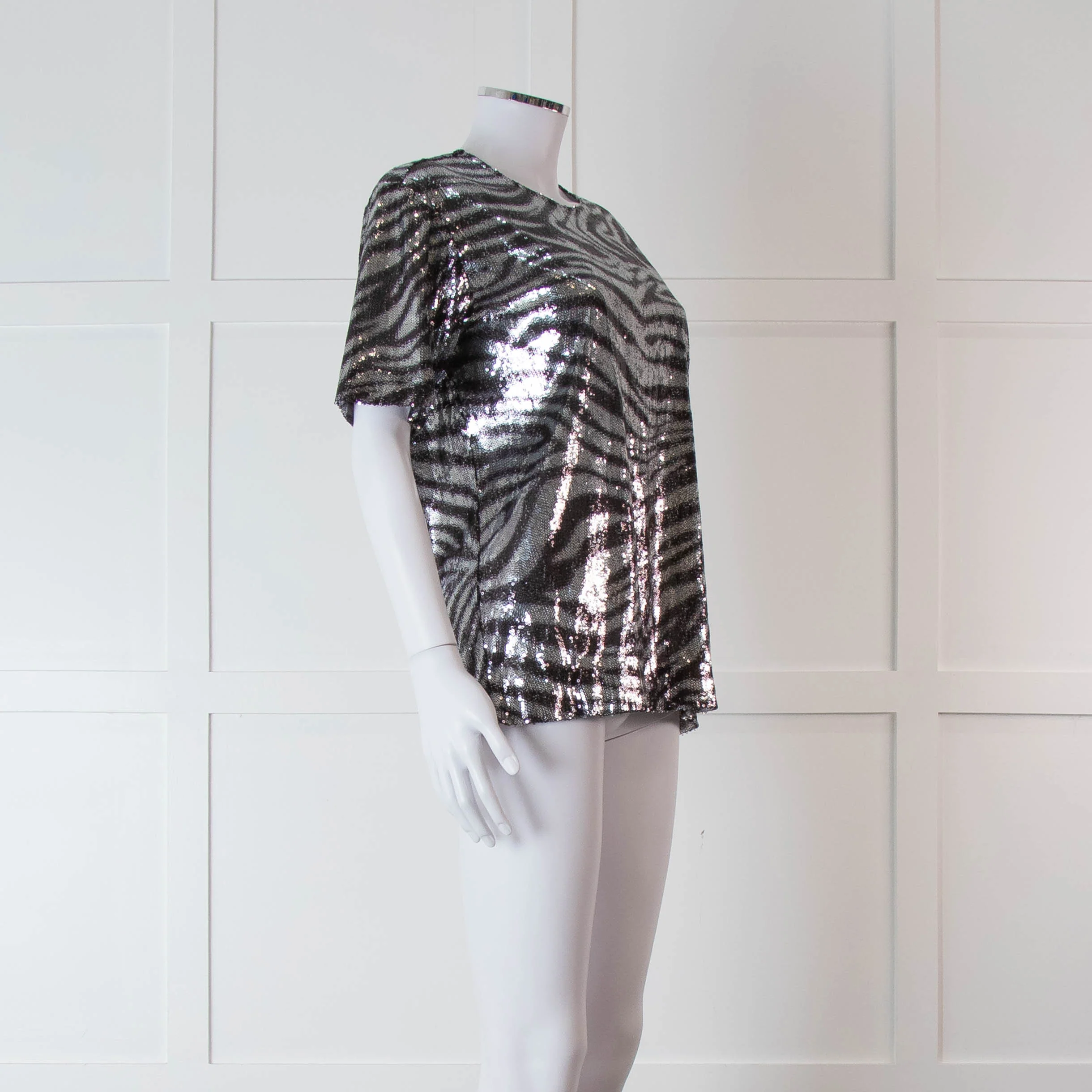 Halpern Silver Zebra Sequinned Short Sleeve Top - Image 2