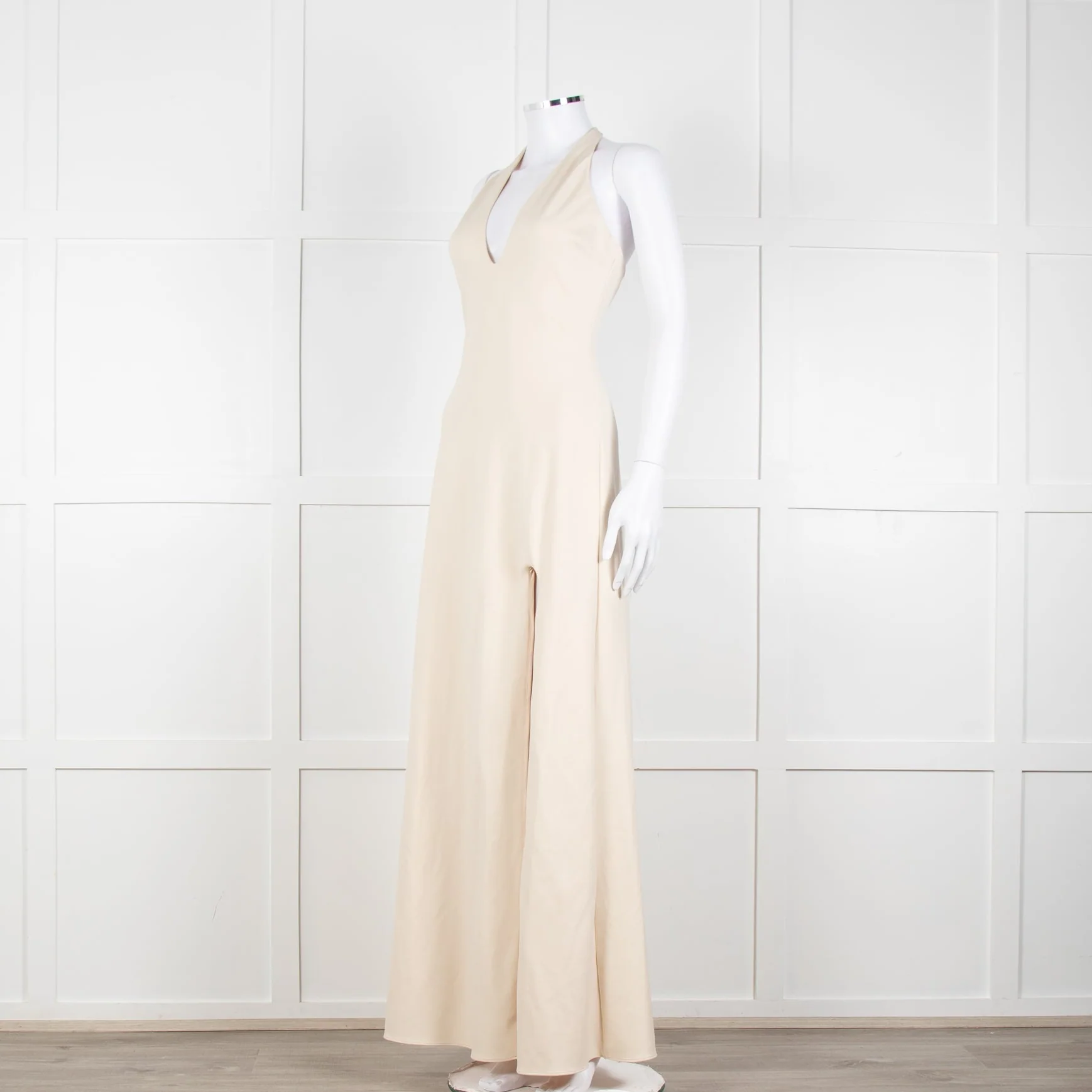 Halston Beige Stretch Halterneck Midi Dress - Image 2