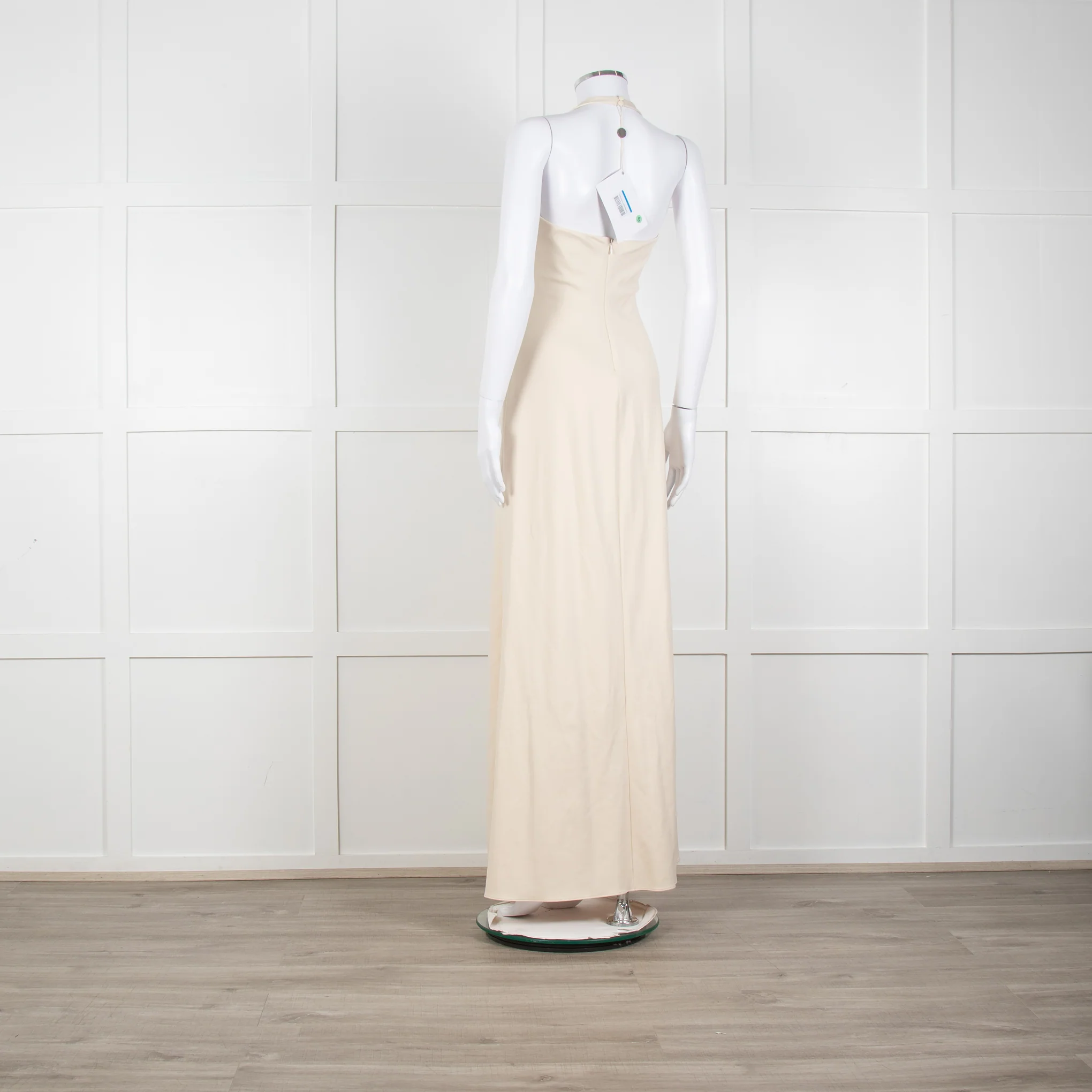 Halston Beige Stretch Halterneck Midi Dress - Image 4
