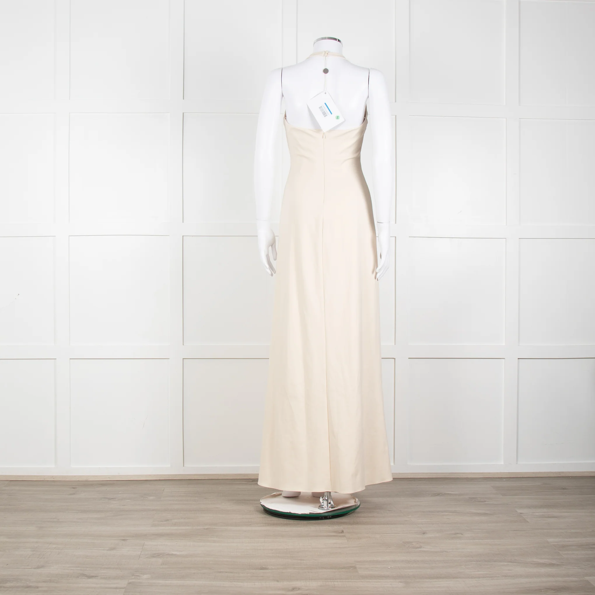 Halston Beige Stretch Halterneck Midi Dress - Image 5