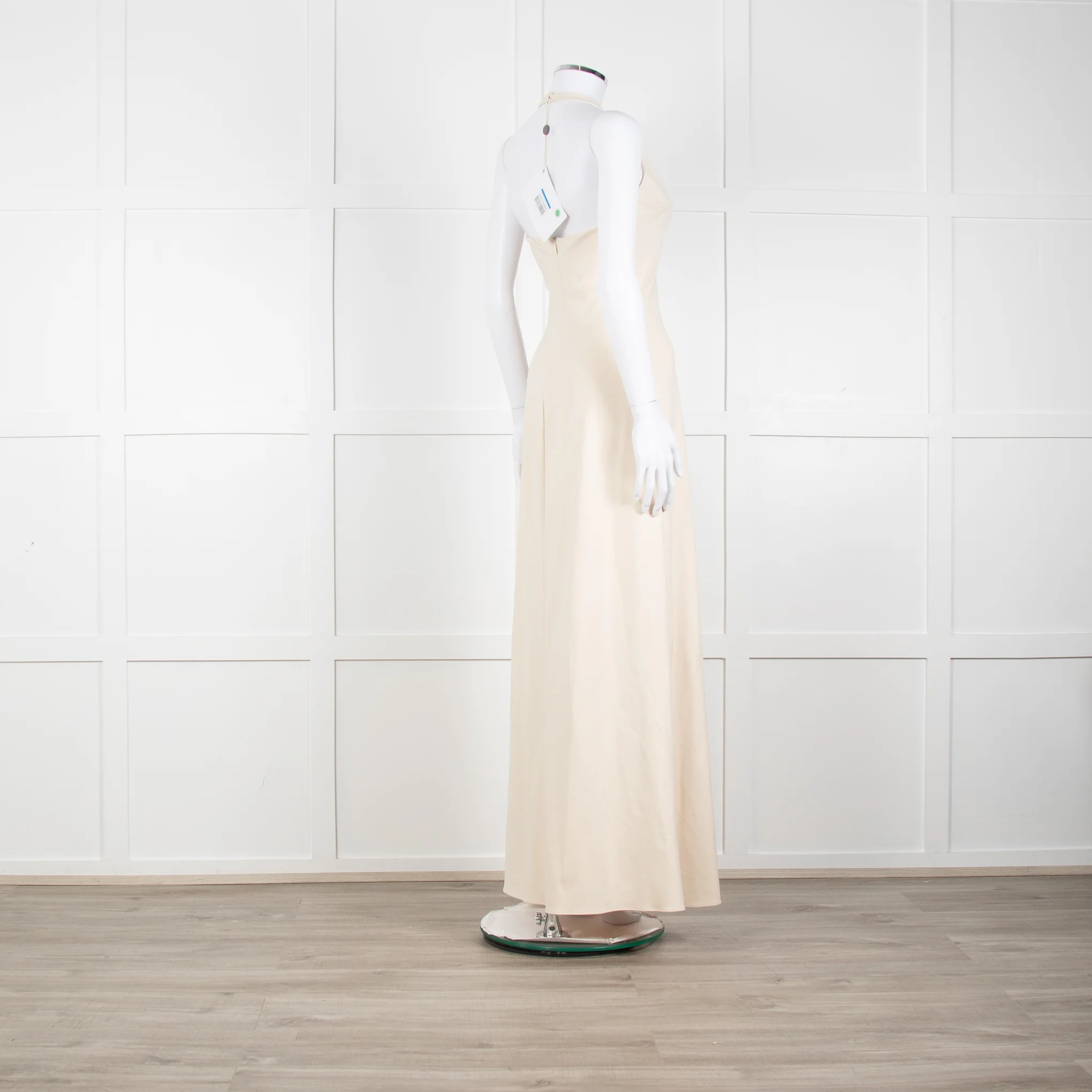 Halston Beige Stretch Halterneck Midi Dress - Image 6