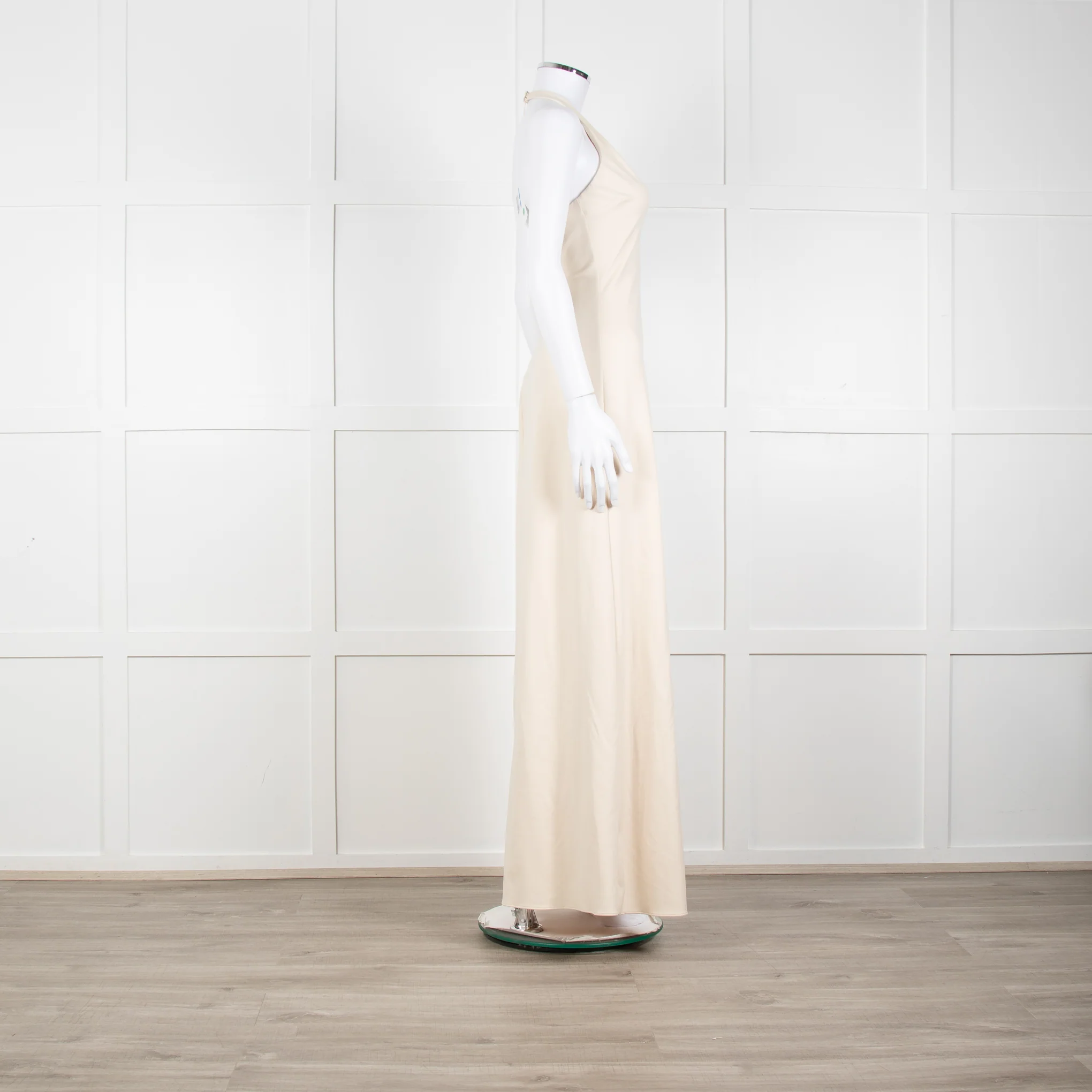 Halston Beige Stretch Halterneck Midi Dress - Image 7