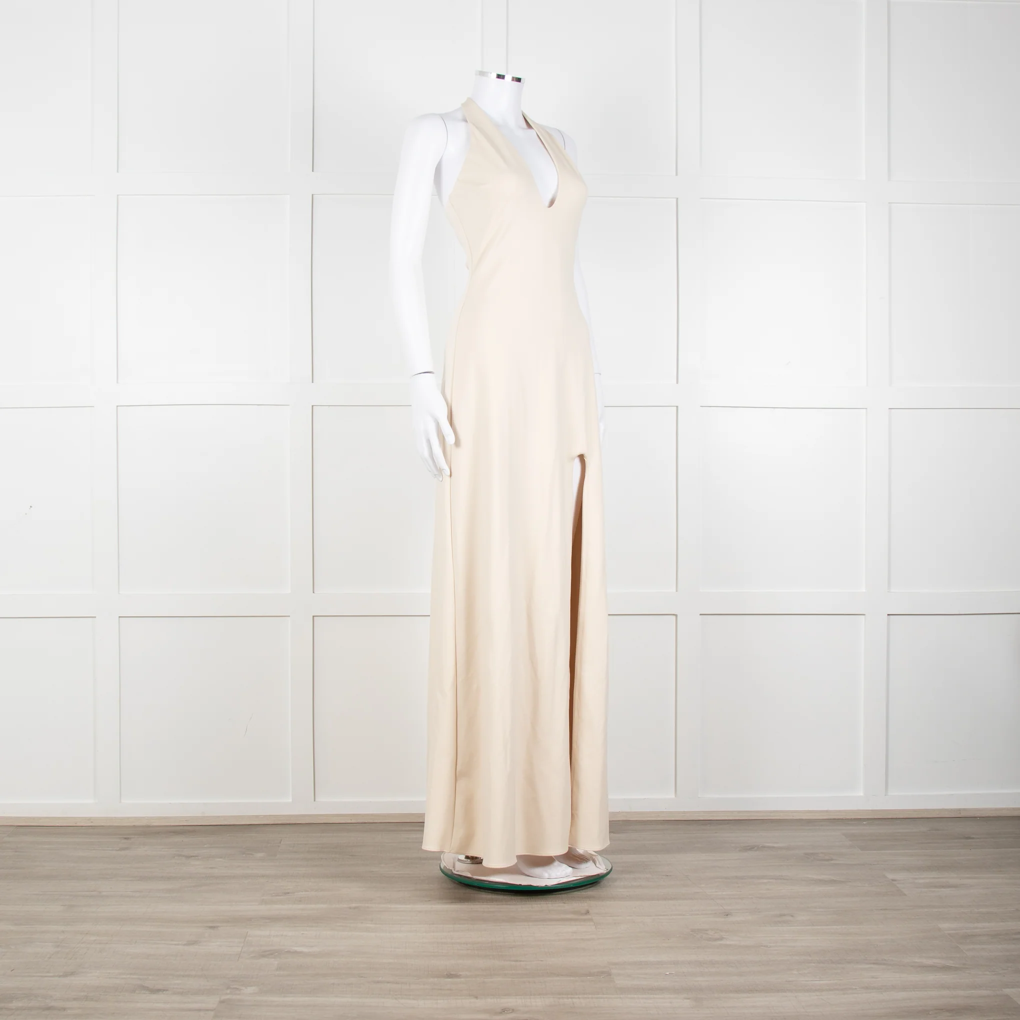 Halston Beige Stretch Halterneck Midi Dress - Image 8