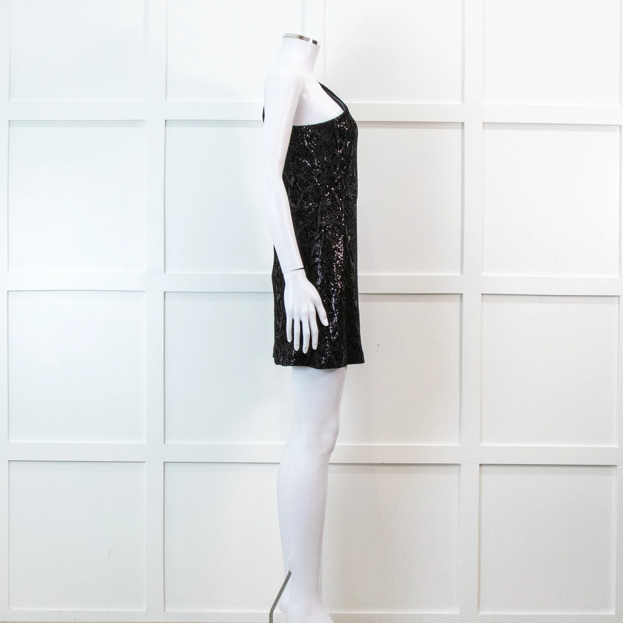 Halston Heritage Black Sequin Snakeprint One Shoulder Mini Dress - Image 6